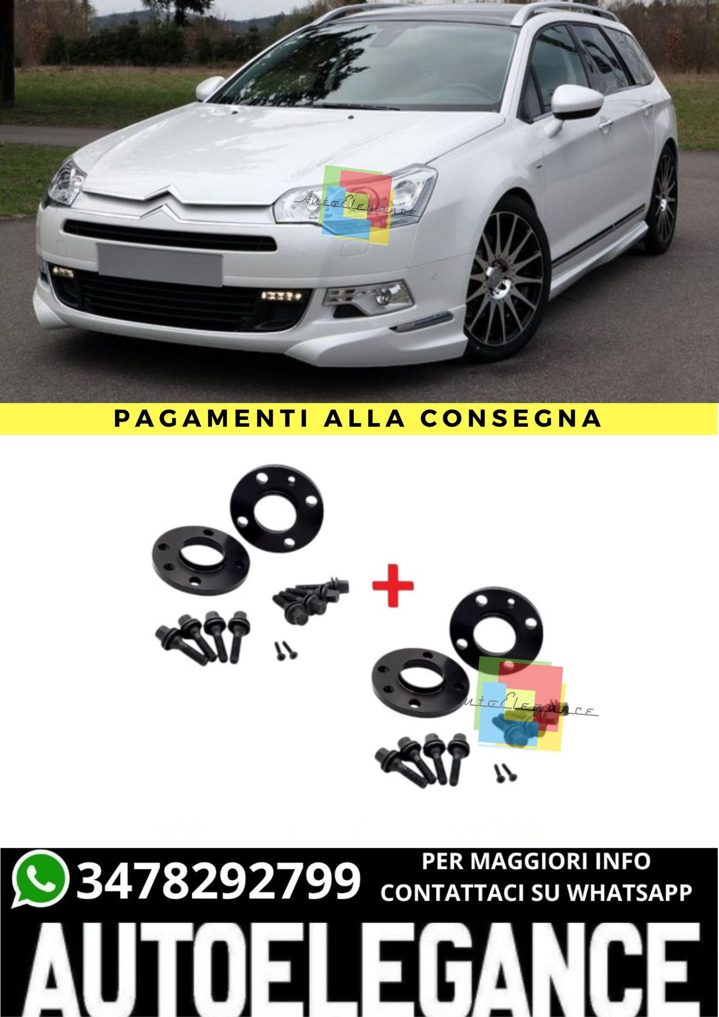 ⭐KIT 4 DISTANZIALI 16+20mm NERO ADATTO PER CITROEN C5 II 4 fori dal 04 al 08⭐