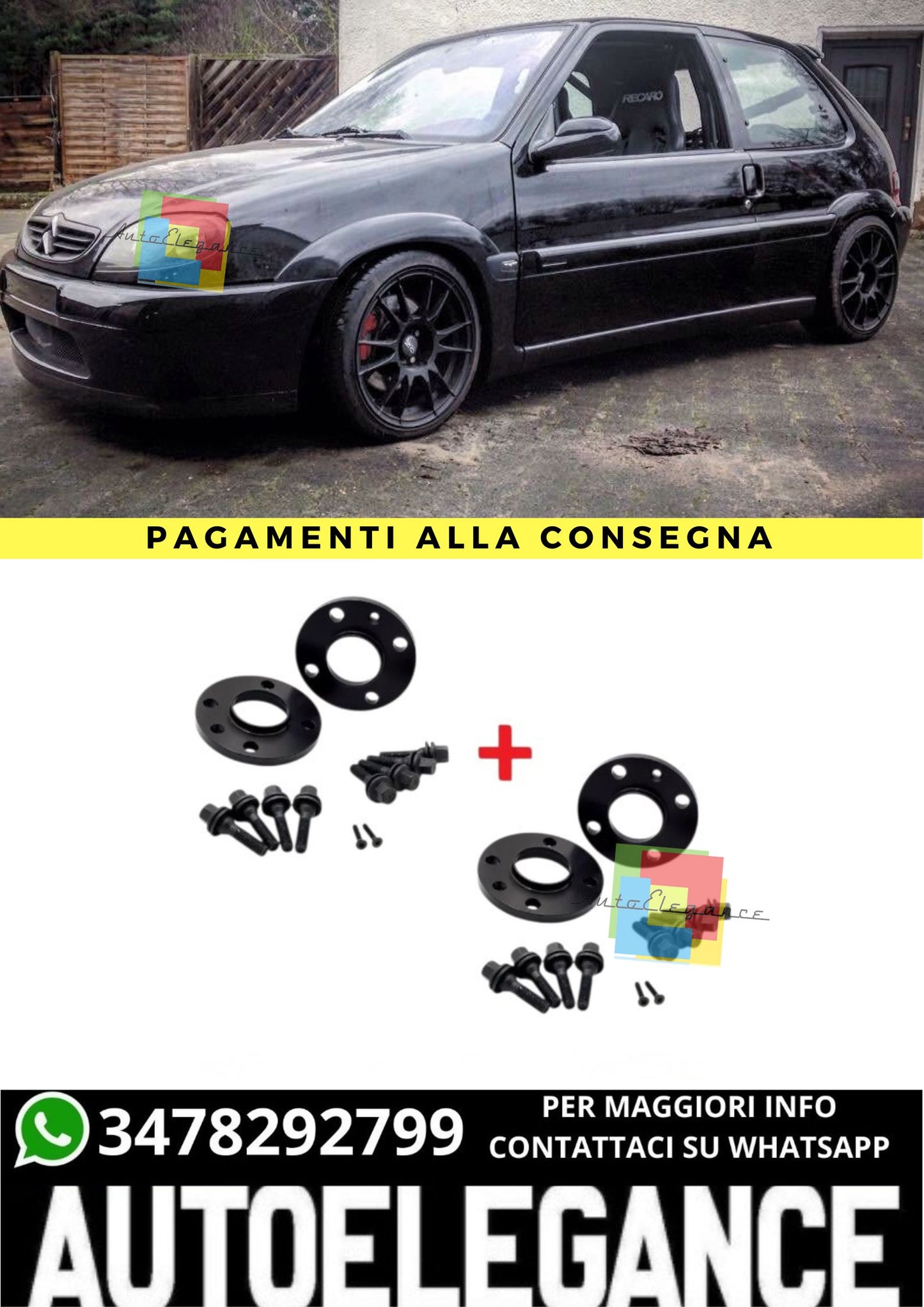 ⭐KIT 4 DISTANZIALI 16+20mm NERO ADATTO PER CITROEN Saxo 4 fori dal 96 al 04⭐