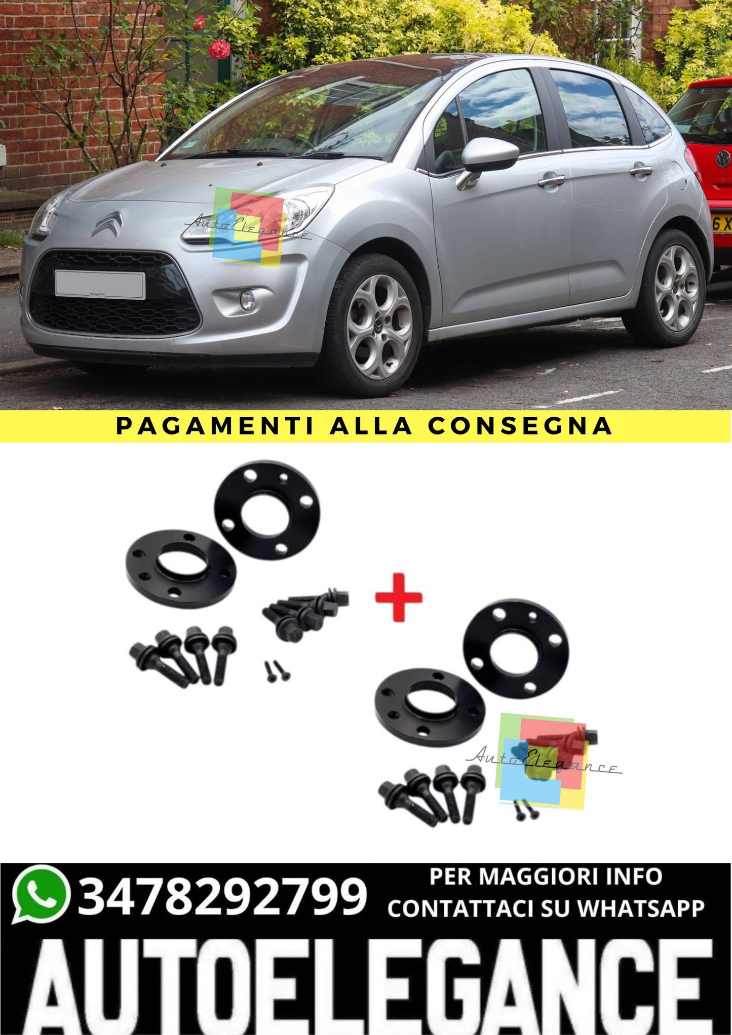 ⭐KIT 4 DISTANZIALI 16+20mm NERO ADATTO PER CITROEN C3 II (SC) dal 2009 al 2016⭐