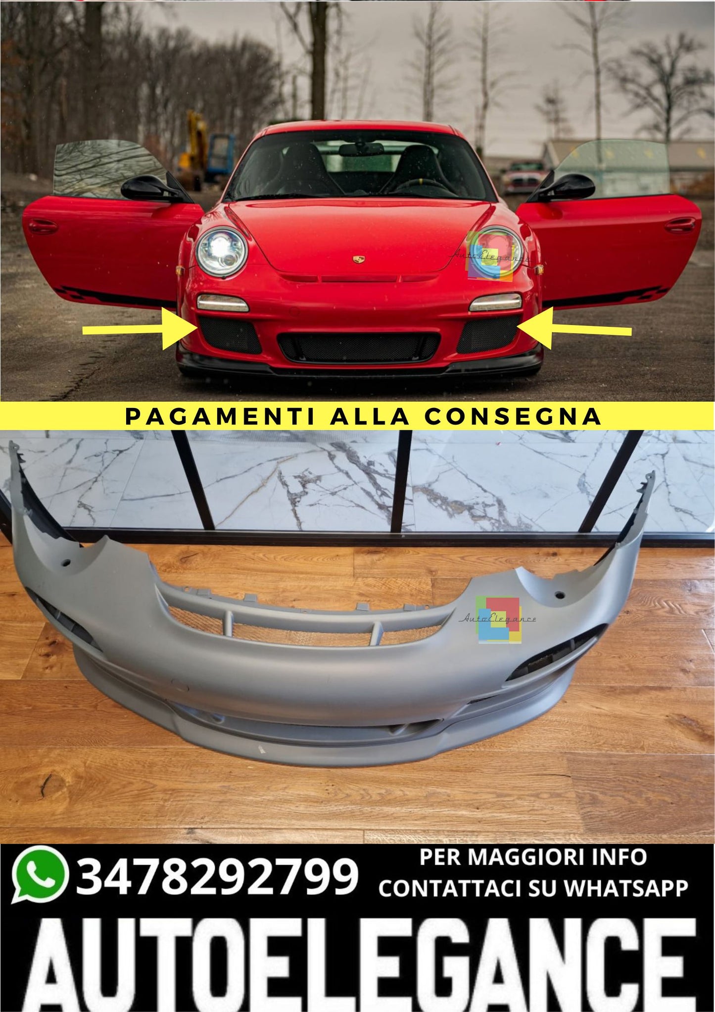 😎PARAURTI ANTERIORE Porsche 911 997 mk2 2008-2012 LOOK GT3😎