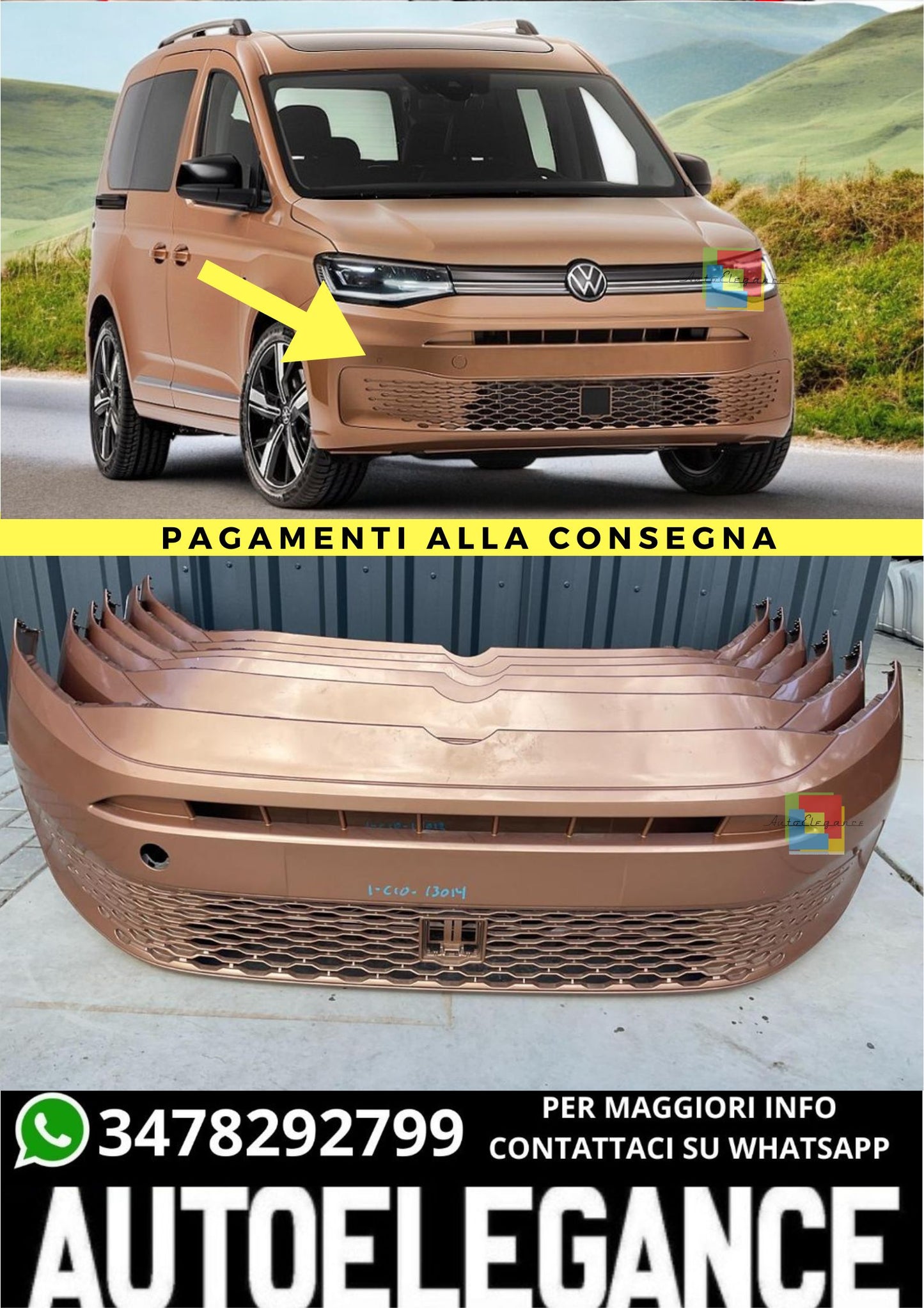🤎PARAURTI MARRONE ADATTO PER  VW caddy USATO VERNICIATO 2021 - 2025🤎