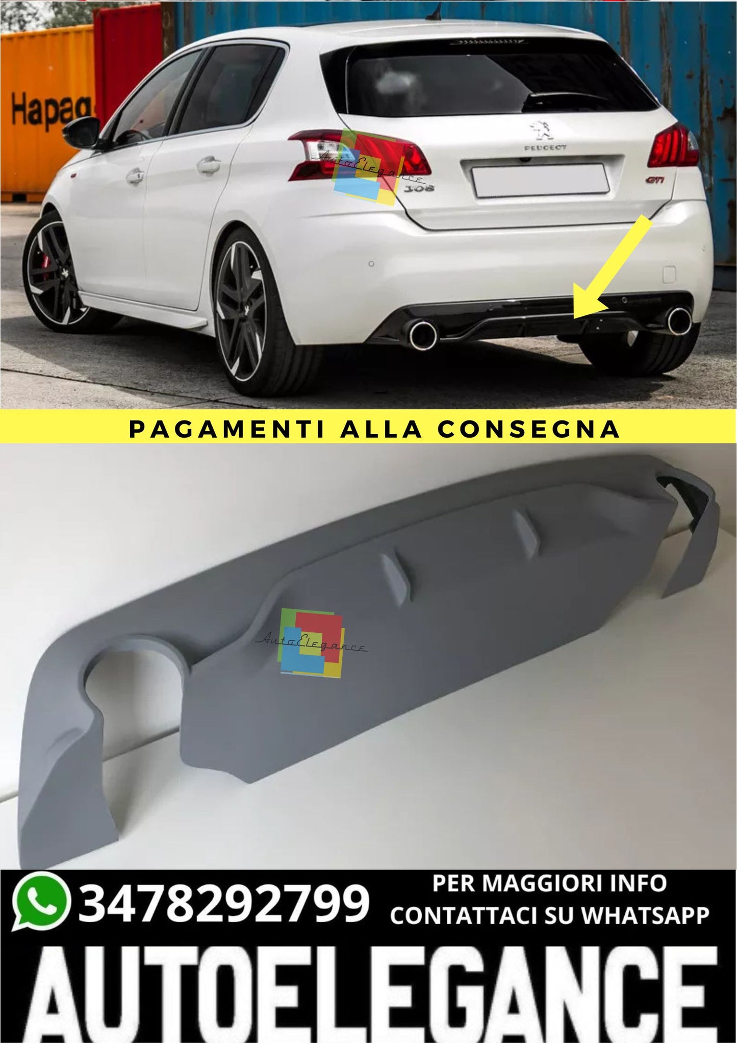 ❤️‍🔥DIFFUSORE ADATTO PER  PEUGEOT 308 II GTI STILE ( dal 2013 )❤️‍🔥