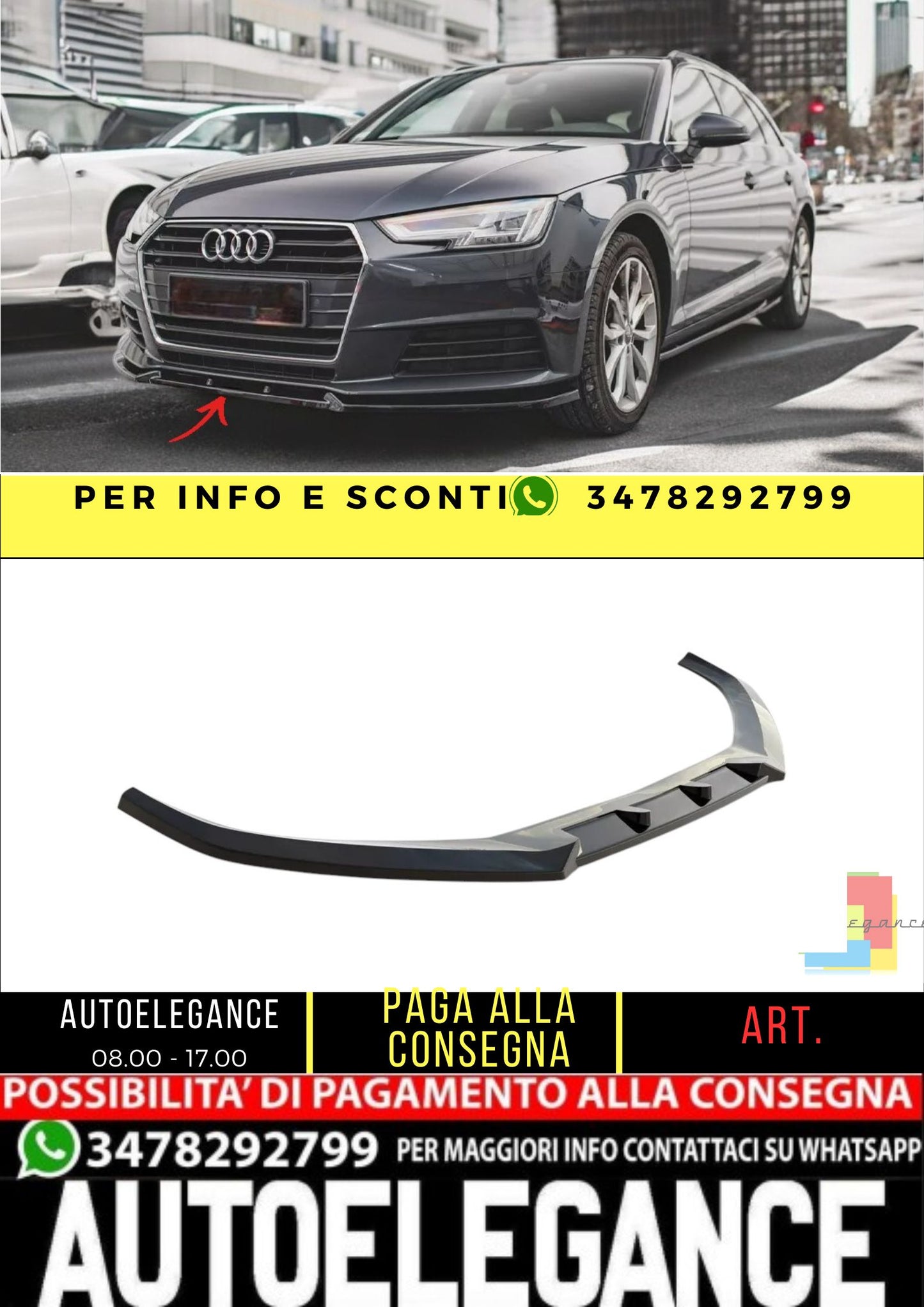 ✨Splitter  Anteriore V1 ADATTO  per Audi A4 B9 (2015-2019) ✨