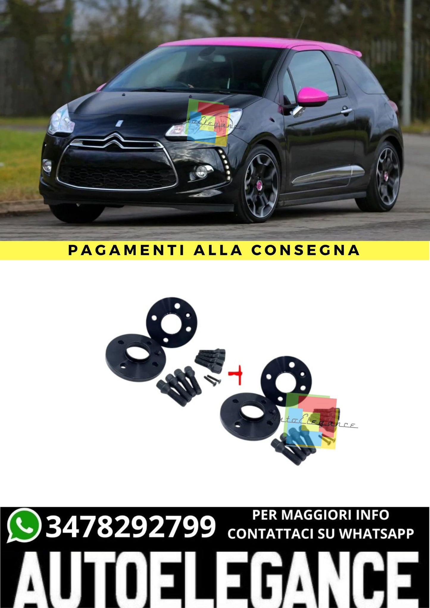 ⭐KIT 4 DISTANZIALI 16+20mm NERO ADATTO PER CITROEN DS6 dal 2014 al 2019⭐
