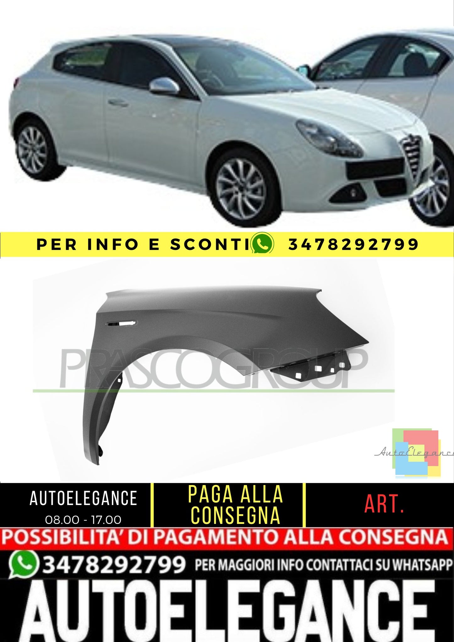 ✨AA3443013 PARAFANGO ANTERIORE DESTRO PER ALFA ROMEO - GIULIETTA 10-16✨