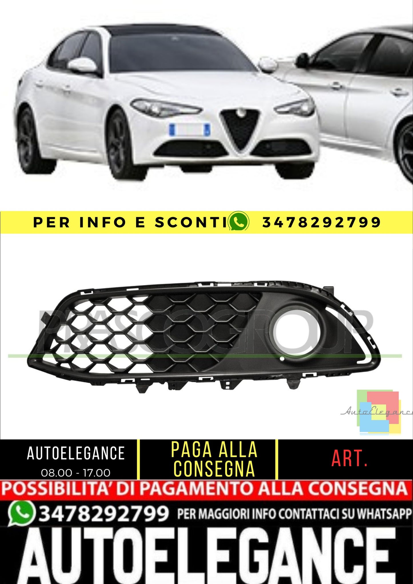 ✨AA0922134 GRIGLIA SINISTRA ANTERIORE CON SEDE FENDI PER ALFA ROMEO GIULIA 15+✨