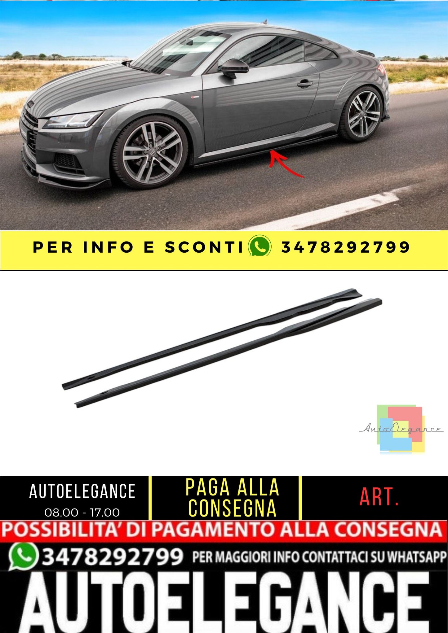 ✨MINIGONNE LATERALI COMPATIBILI PER Audi TT S-Line nero lucido ABS 2014-2018✨