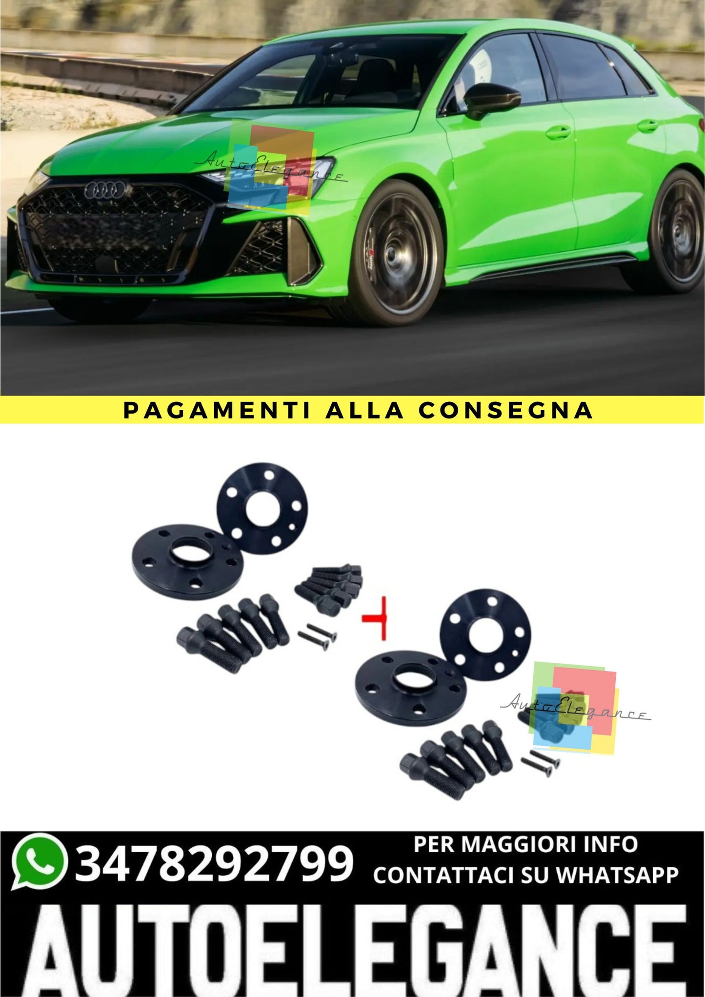 🔥KIT 4 DISTANZIALI 16+20mm BLACK AUDI A3 (8Y) dal 2019🔥