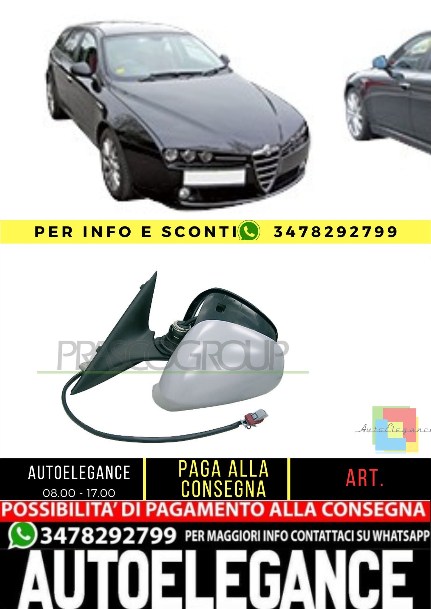 🔥AA0907304 RETROVISORE SINISTRO TERMICO BLU PER ALFA ROMEO 159 2005-2011🔥