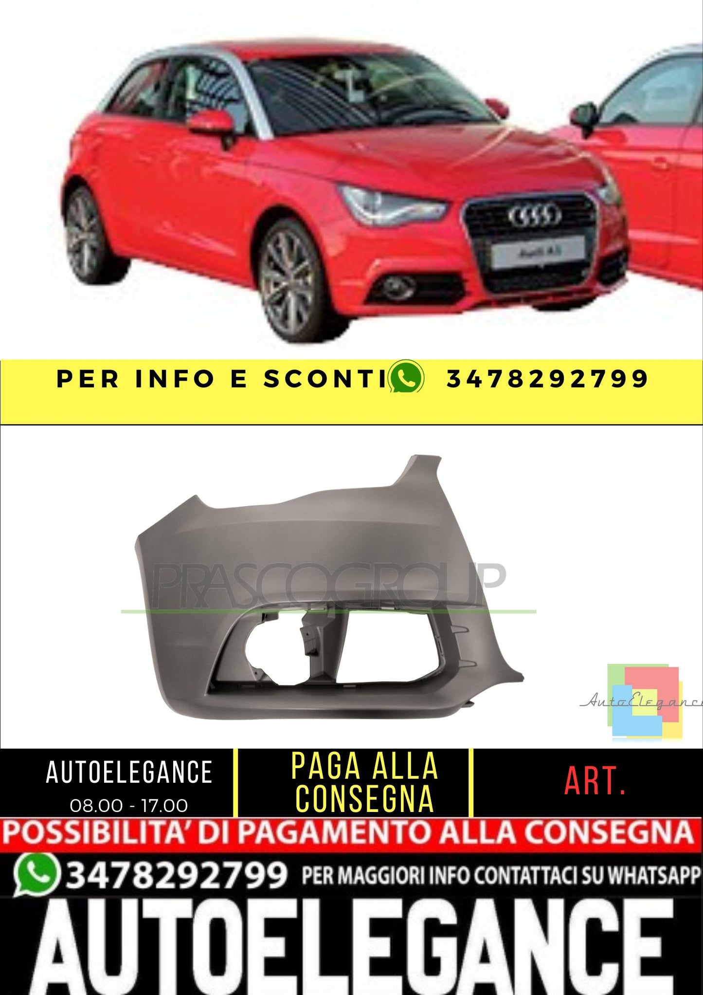 ✨AD1201103 PARAURTI ANTERIORE DESTRO-CON PRIMER PER AUDI A1  2010-2014✨