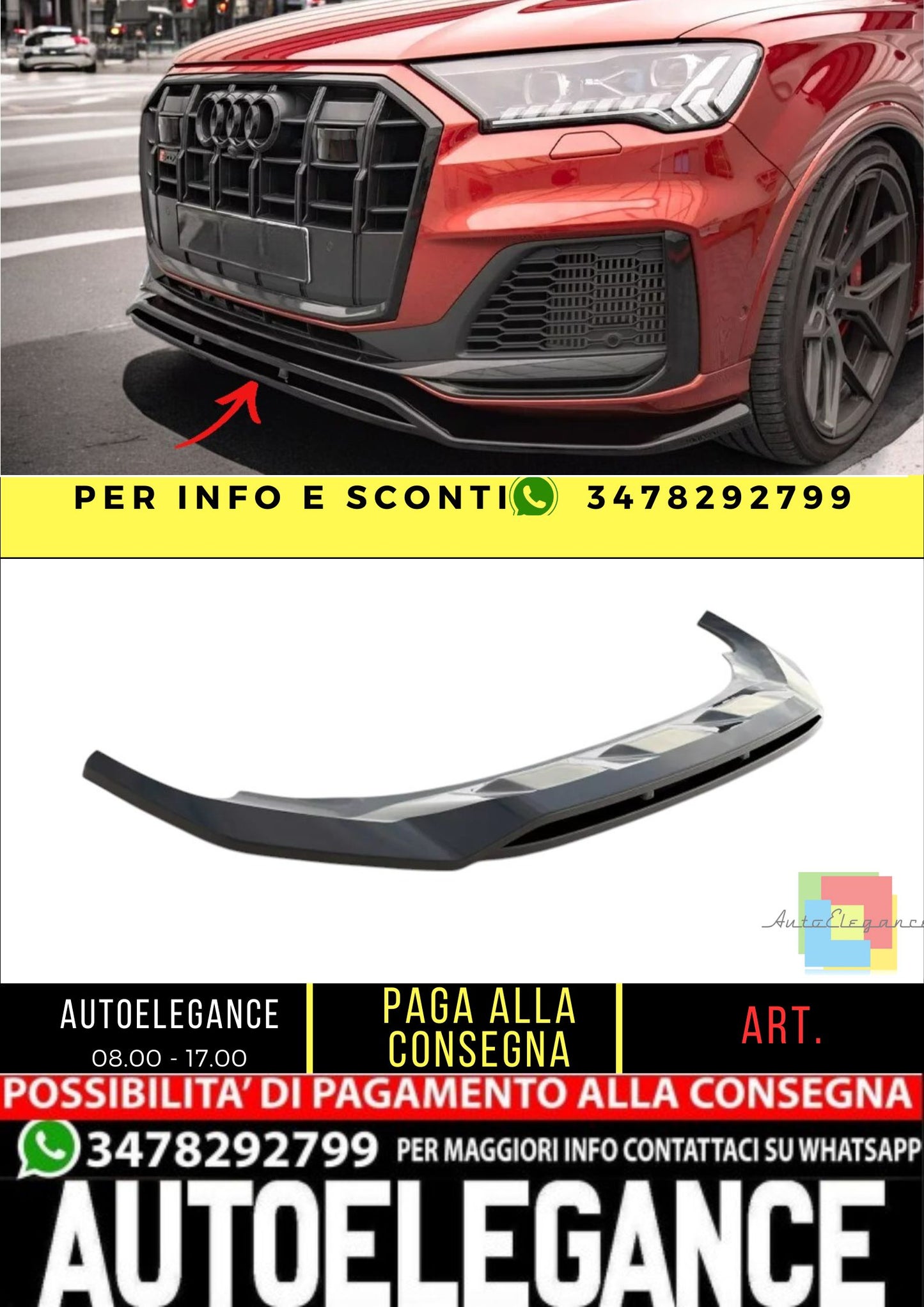 ✨SPLITTER ADATTO Per Audi SQ7/Q7 S-Line Mk2 (4M)  Lucido ABS 2019+✨