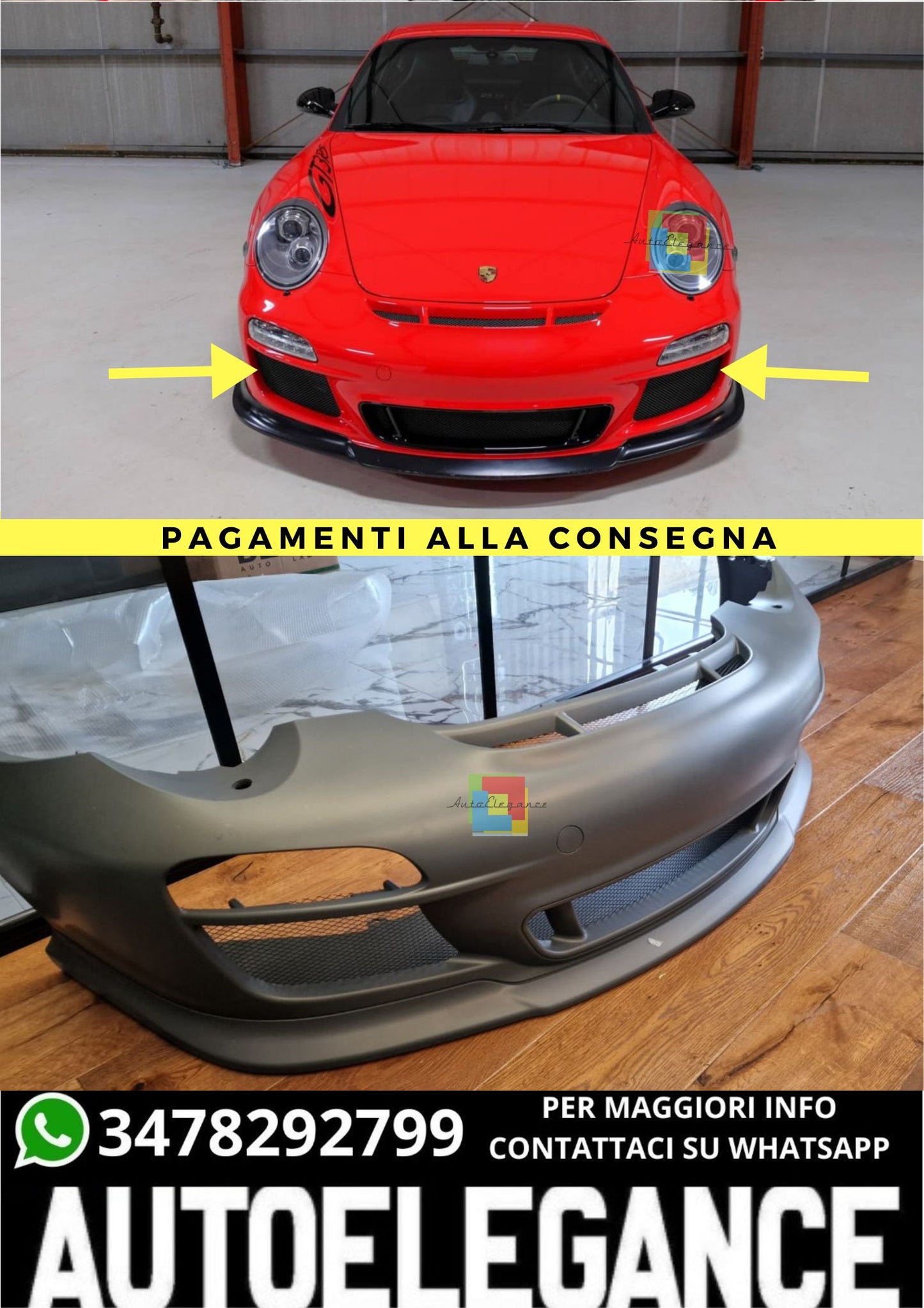 🤩PARAURTI ANTERIORE Porsche 911 997 mk2 2008-2012 LOOK GT3🤩