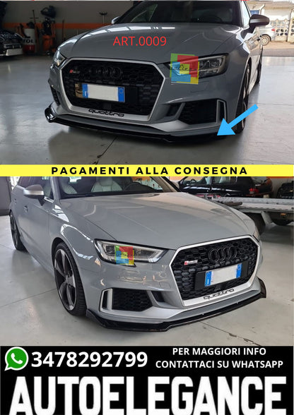 SPLITTER SOTTO PARAURTI ADATTO PER AUDI A3 8V 2017+ RS3 ABS LOOK NERO LUCIDO