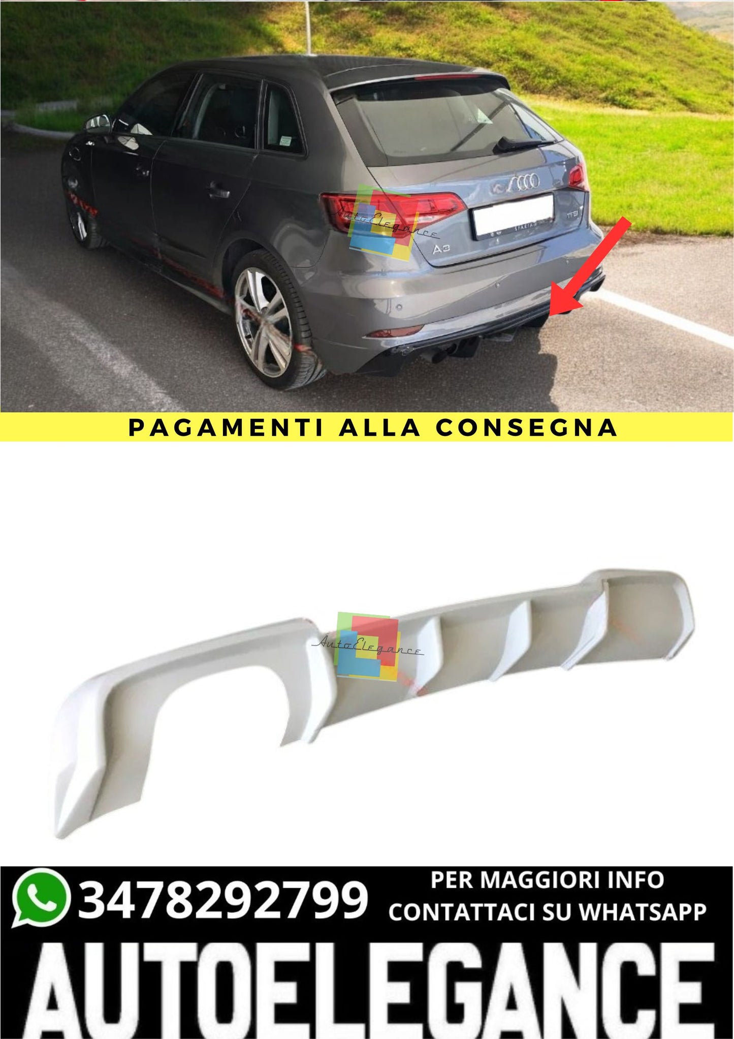 ❤️‍🔥DIFFUSORE ADATTO PER  AUDI A3 8V S-LINE ( restyling 2016-2020 )❤️‍🔥