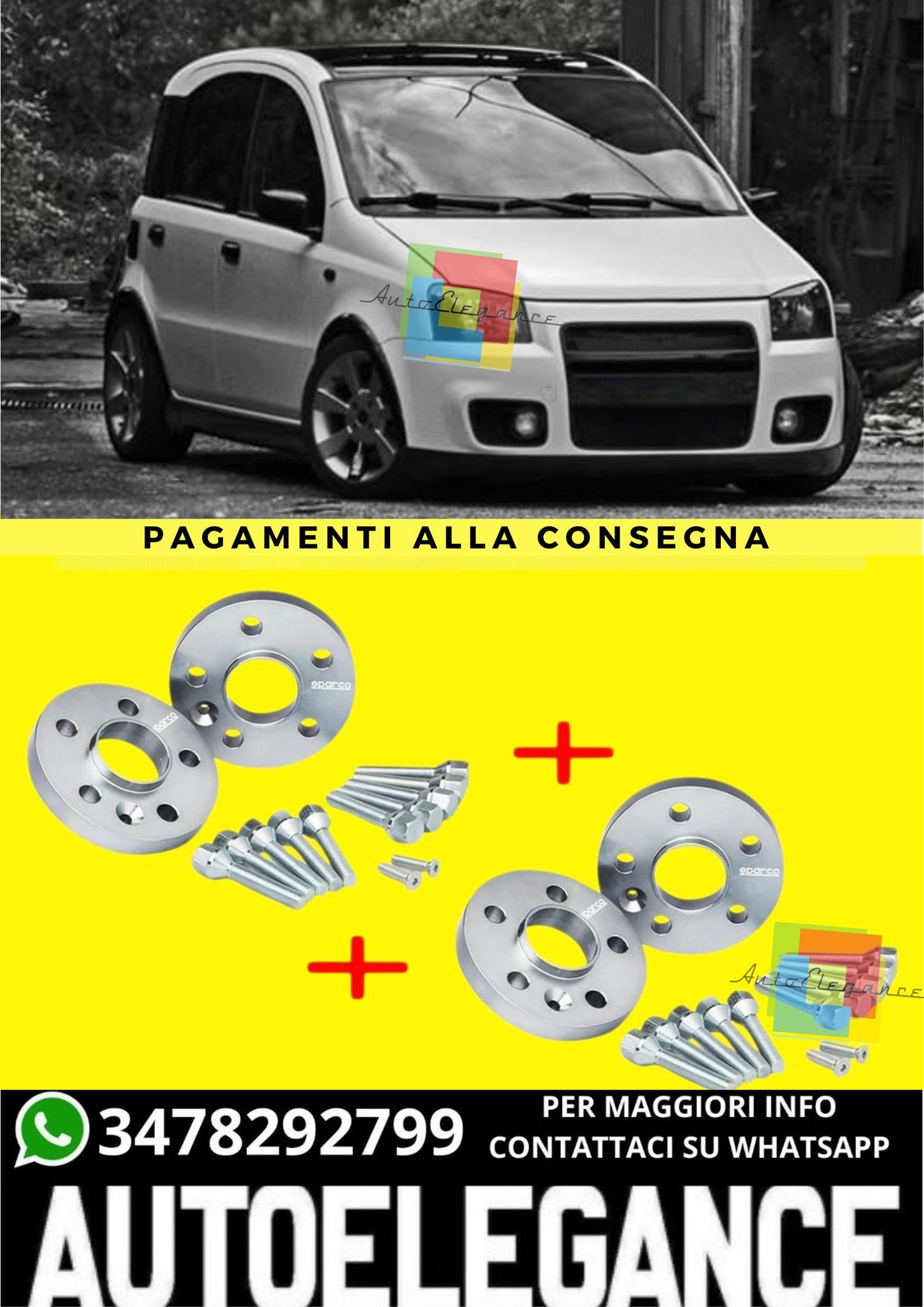 🔥KIT 4 DISTANZIALI 12+16mm SPARCO FIAT Panda II 100hp (169) - dal 2004 al 201🔥