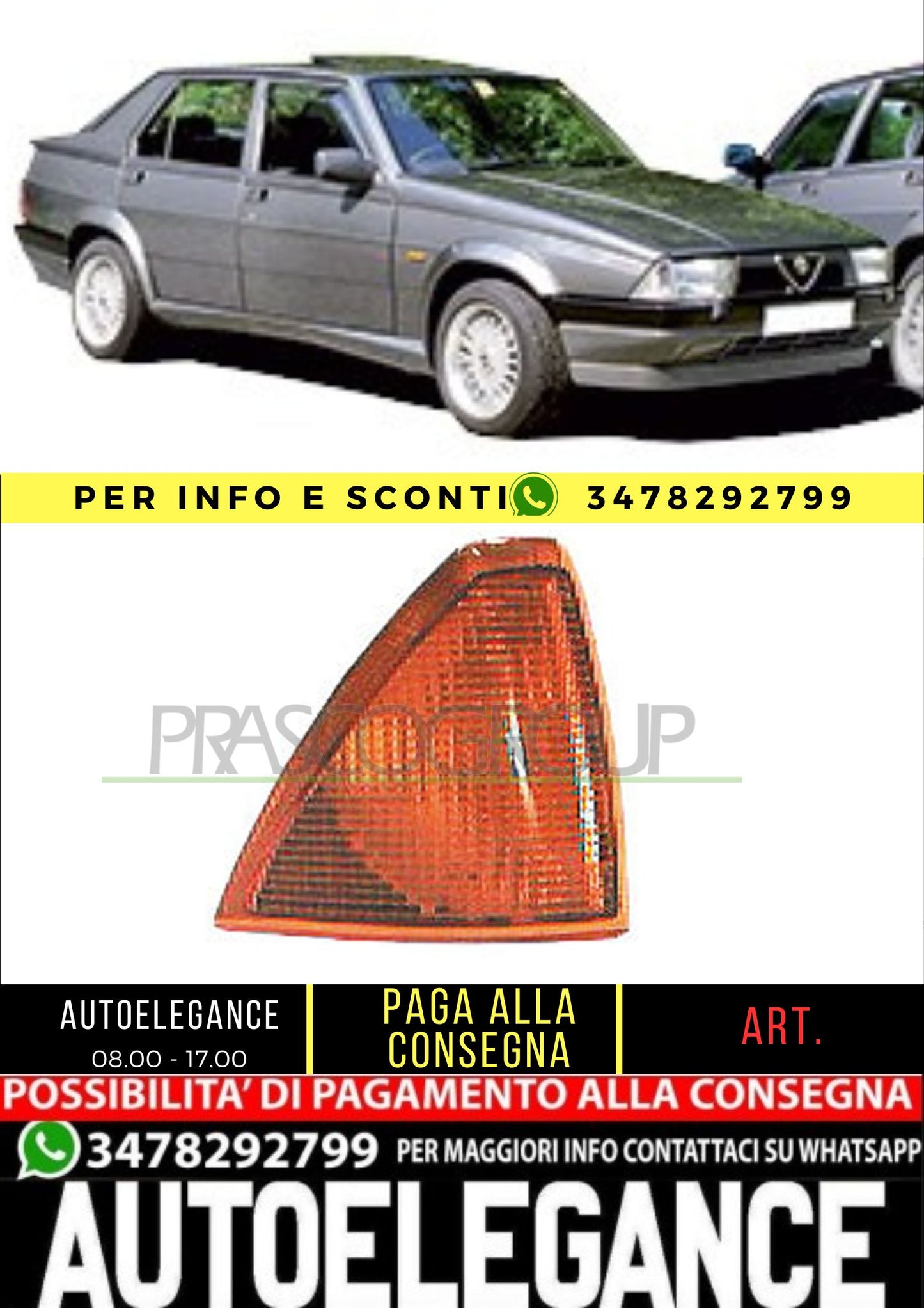 🔥AA0594003 FANALE ANTERIORE DESTRO-ARANCIO-CON PORTALAMPADA ALFA ROMEO - 75 🔥