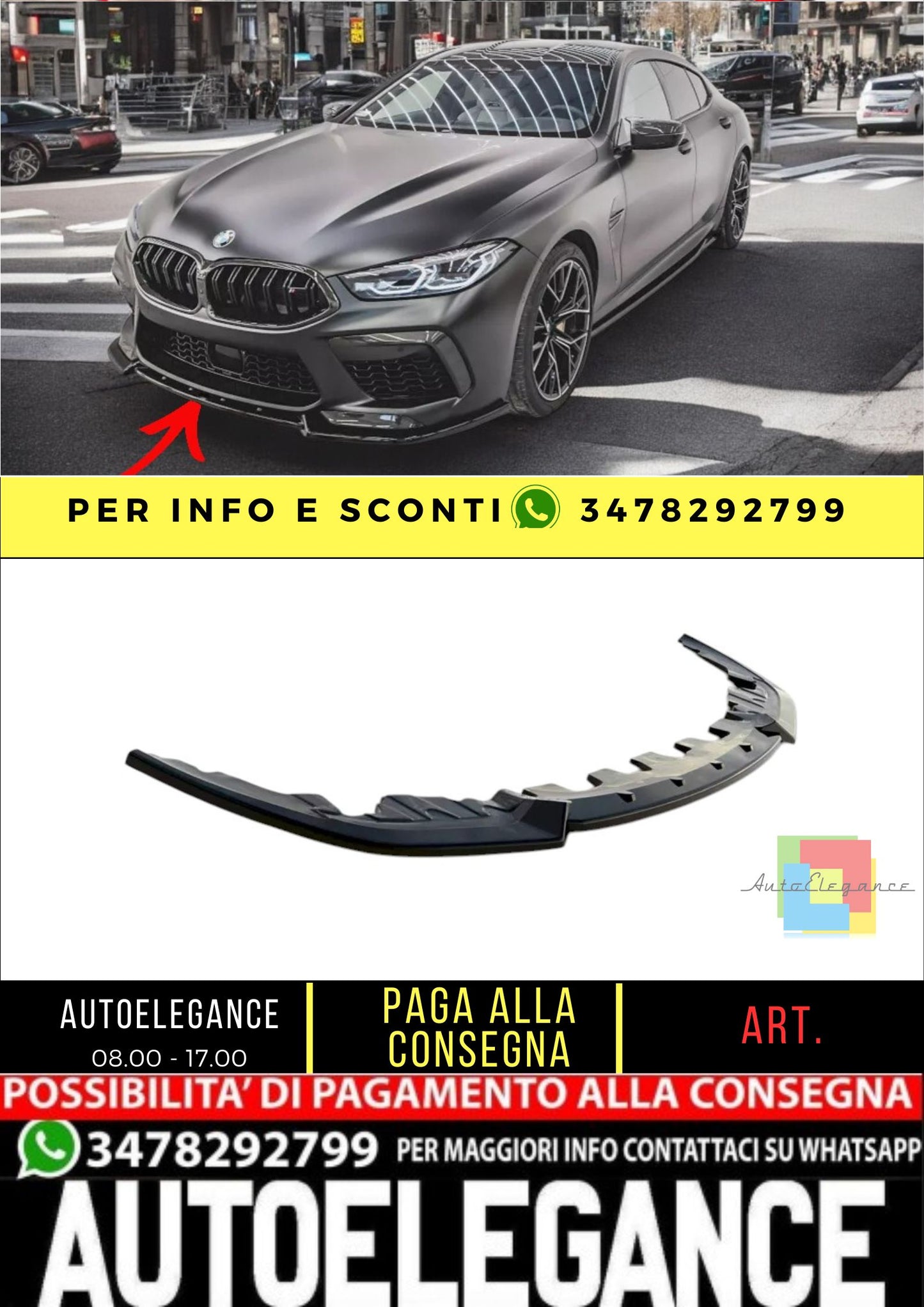 ✨SPLITTER V3 design lucido ABS per BMW M8 Gran Coupe F93 2019+✨