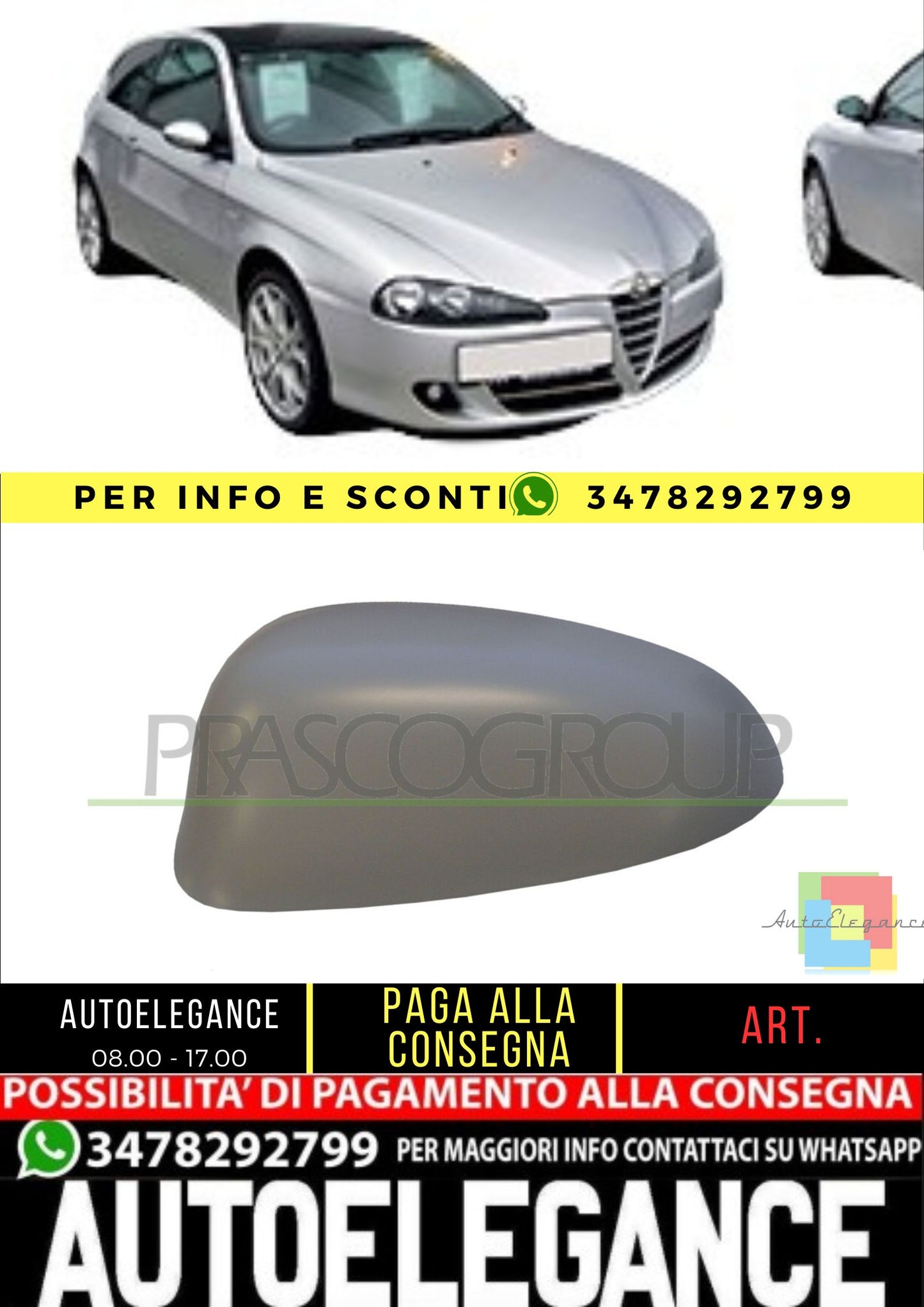🔥AA3407414 CALOTTA RETROVISORE SINISTRO-PRIMER PER ALFA ROMEO 147 2004-2010🔥