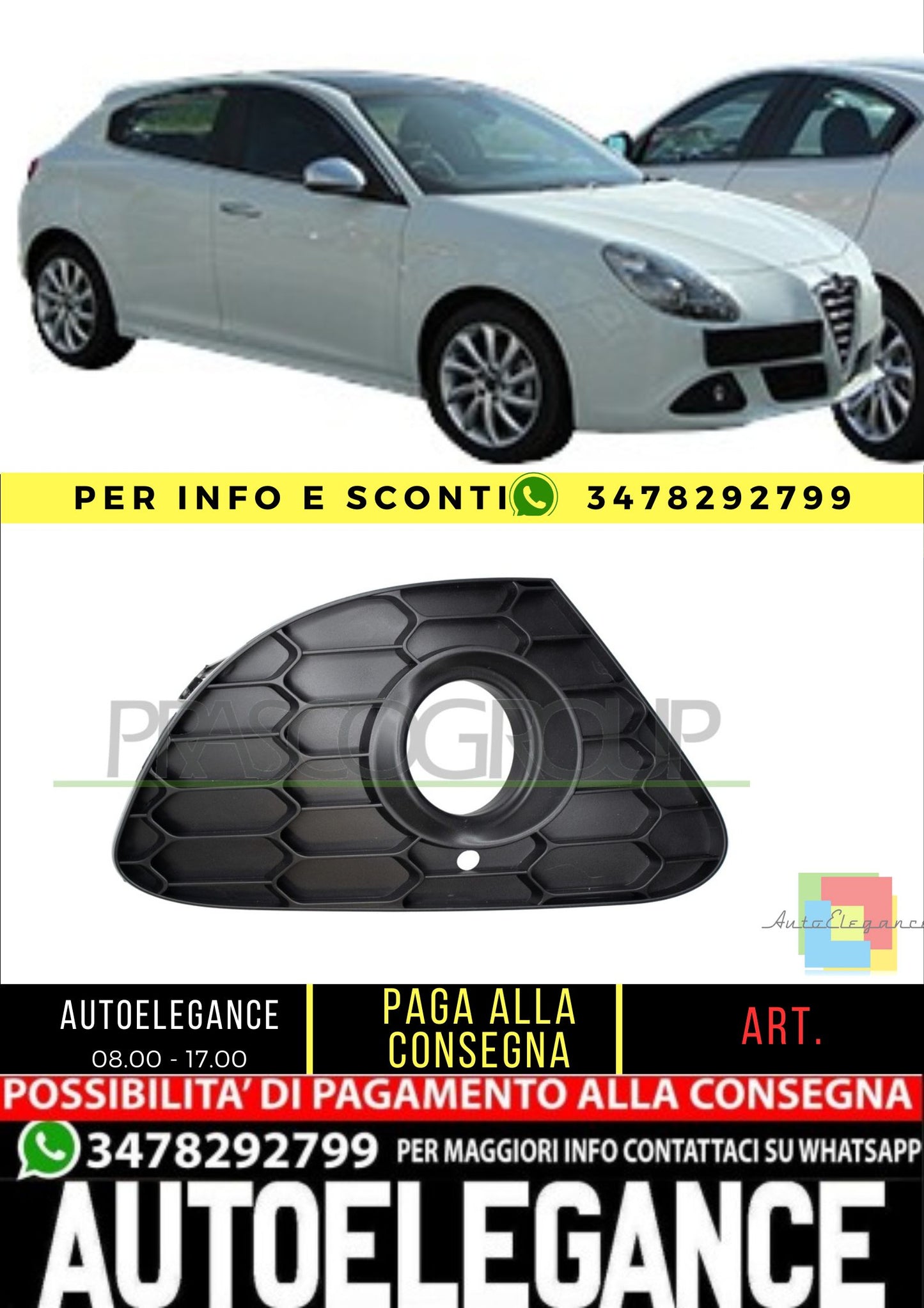 ✨AA3442134 GRIGLIA SINISTRA ANTERIORE-NERA PER ALFA ROMEO - GIULIETTA 10-16✨