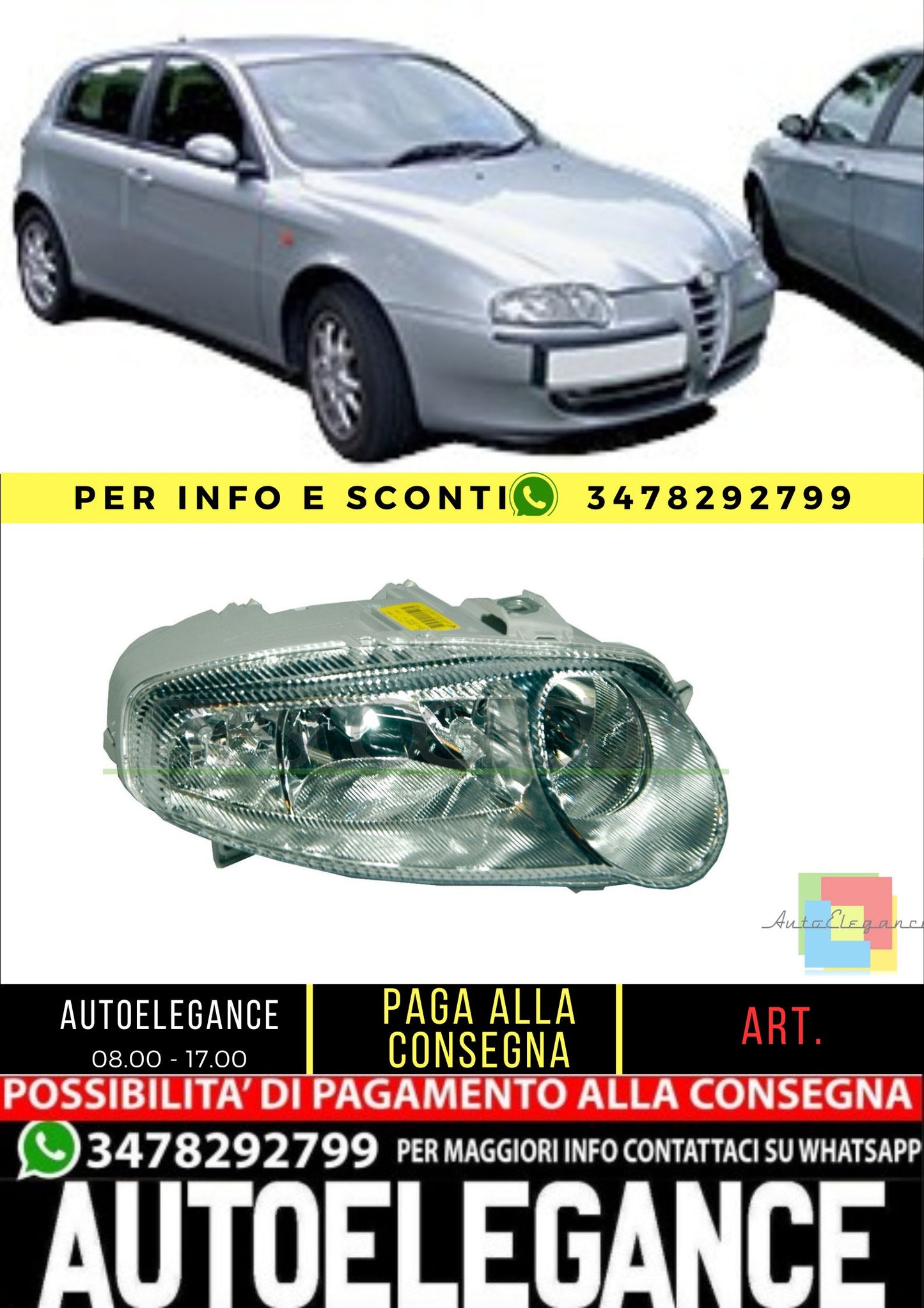 🔥AA3404905 PROIETTORE DESTRO H7+H7+H1 PER ALFA ROMEO 147🔥