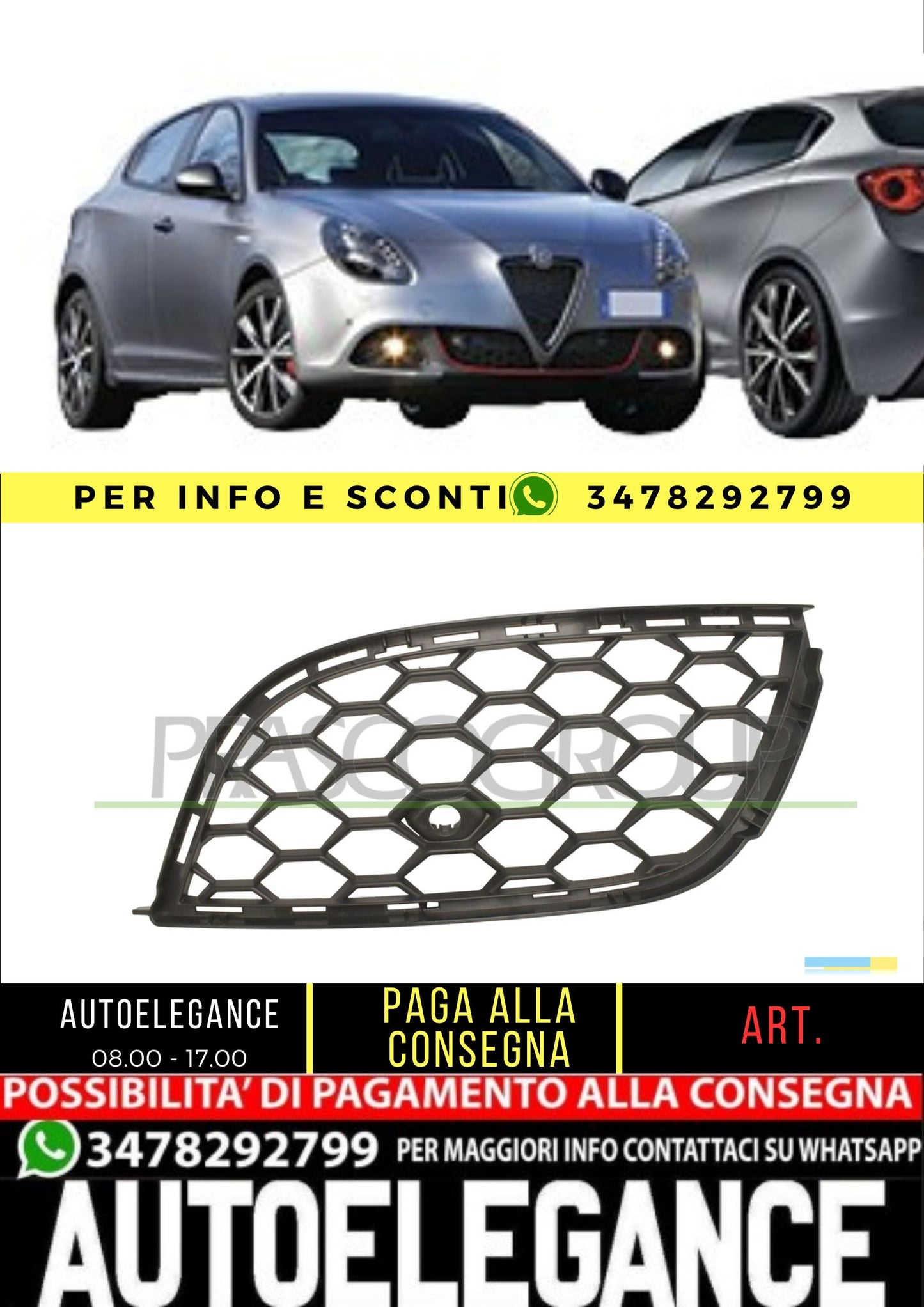 ✨AA3462114 GRIGLIA SINISTRA ANTERIORE INTERNA PDC PER ALFA ROMEO GIULIETTA 16+✨