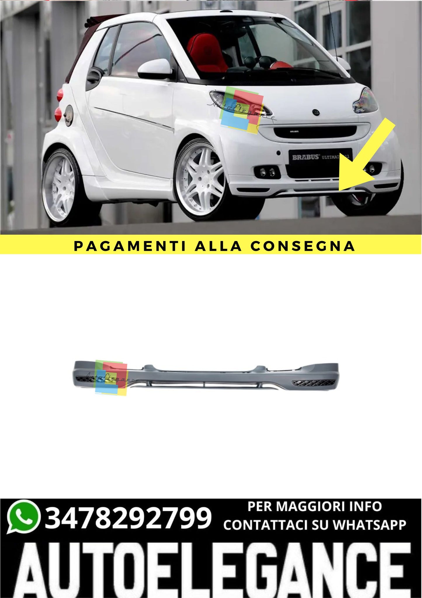 ❤️‍🔥Front Spliter per Smart Fortwo (451) (2007-2014) Brabus Style❤️‍🔥