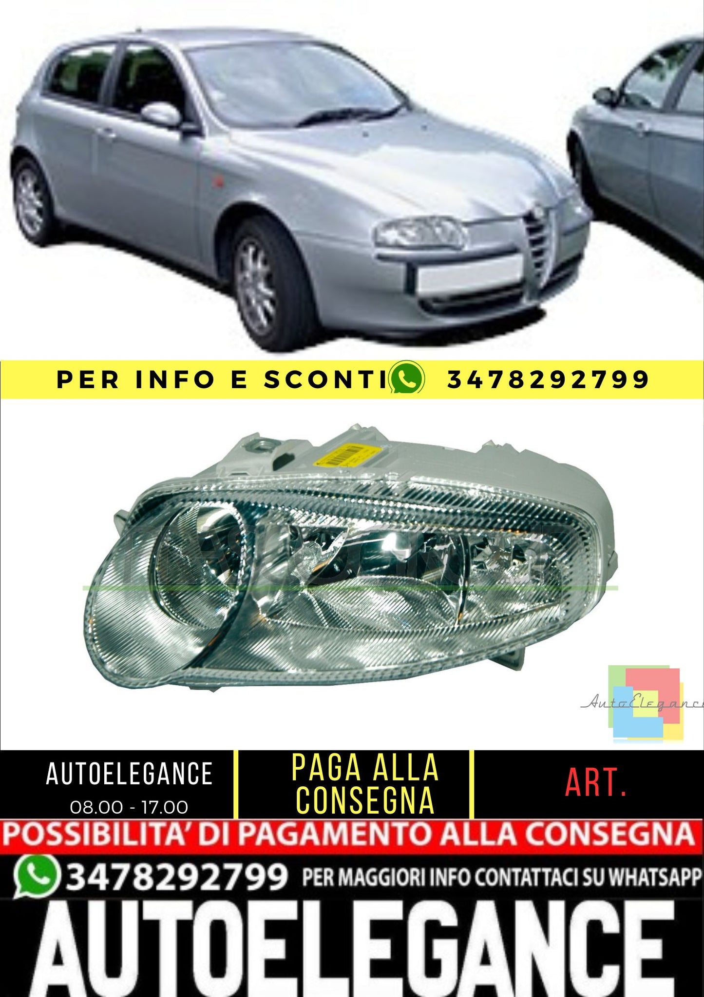 🔥AA3404904 PROIETTORE SINISTRO H7+H7+H1 ELETTRICO PER ALFA ROMEO 147🔥