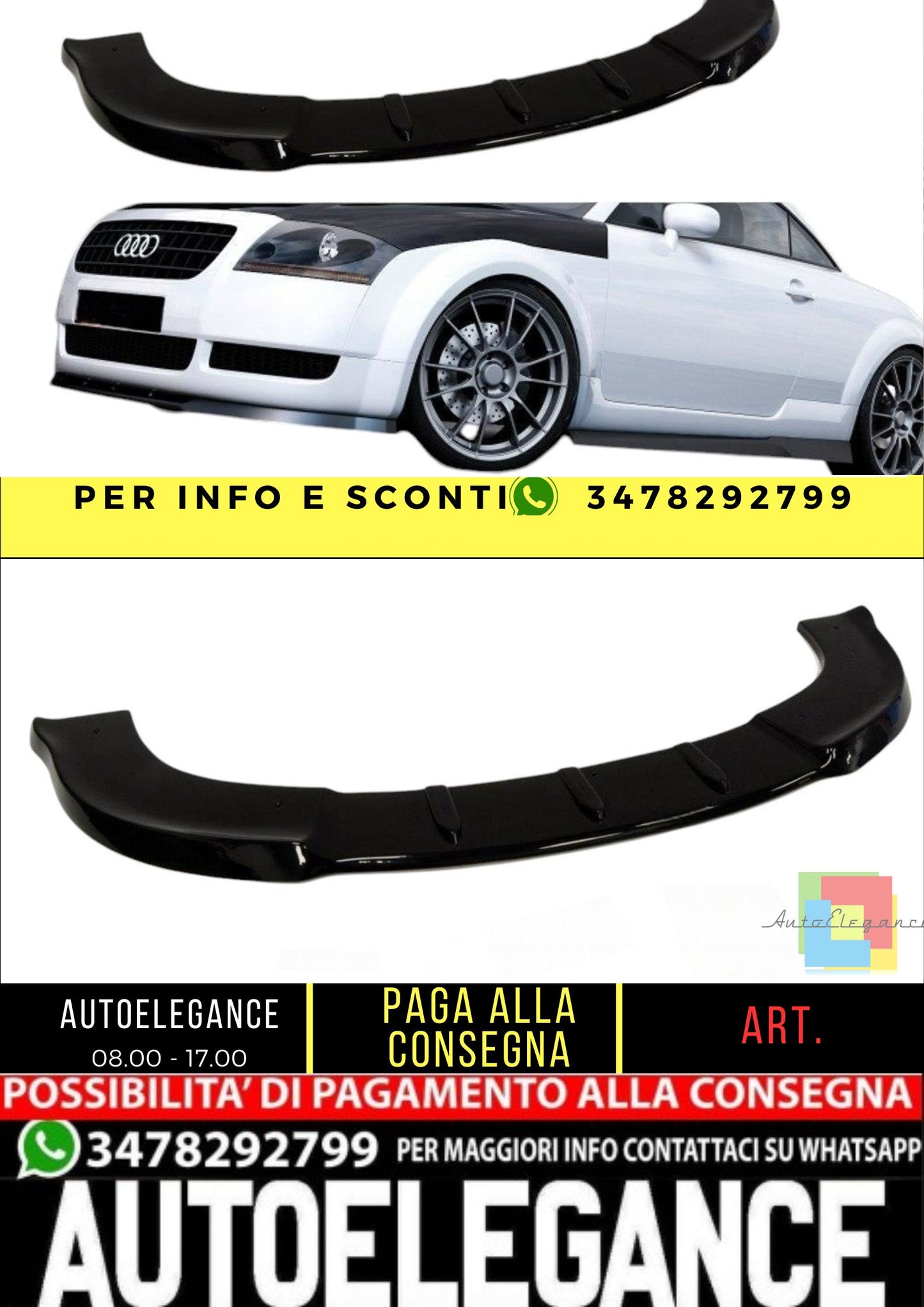✨Splitter design nero lucido ABS ADATTO per Audi TT Mk1 1996-2006✨