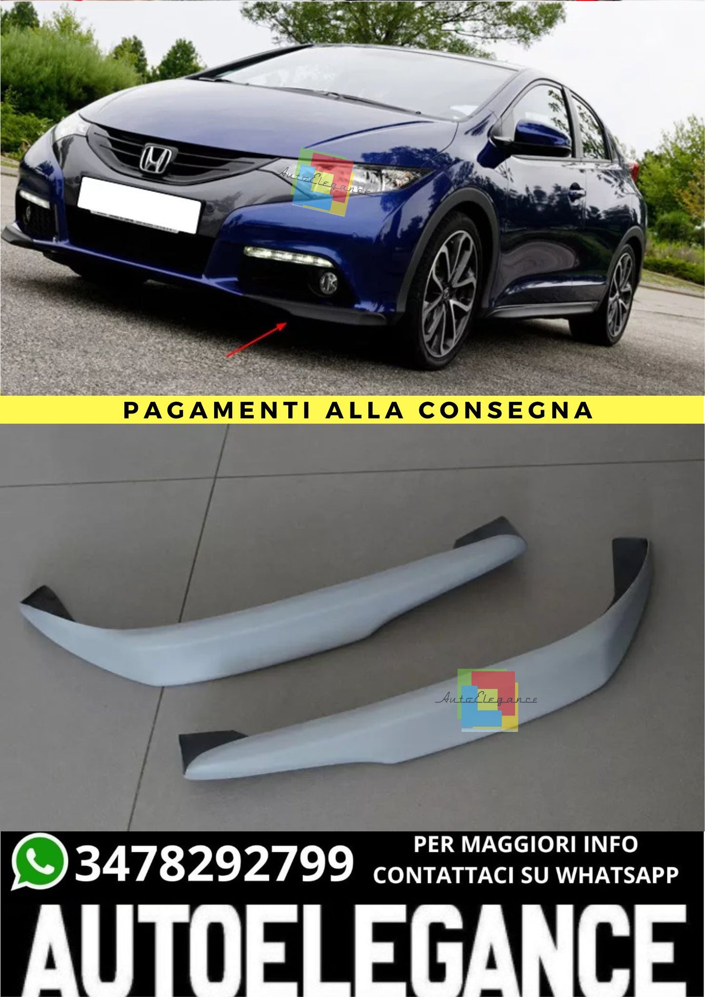 ❤️‍🔥SPLITTER LATERALE ADATTO PER HONDA CIVIC MK IX (dal 2012)❤️‍🔥