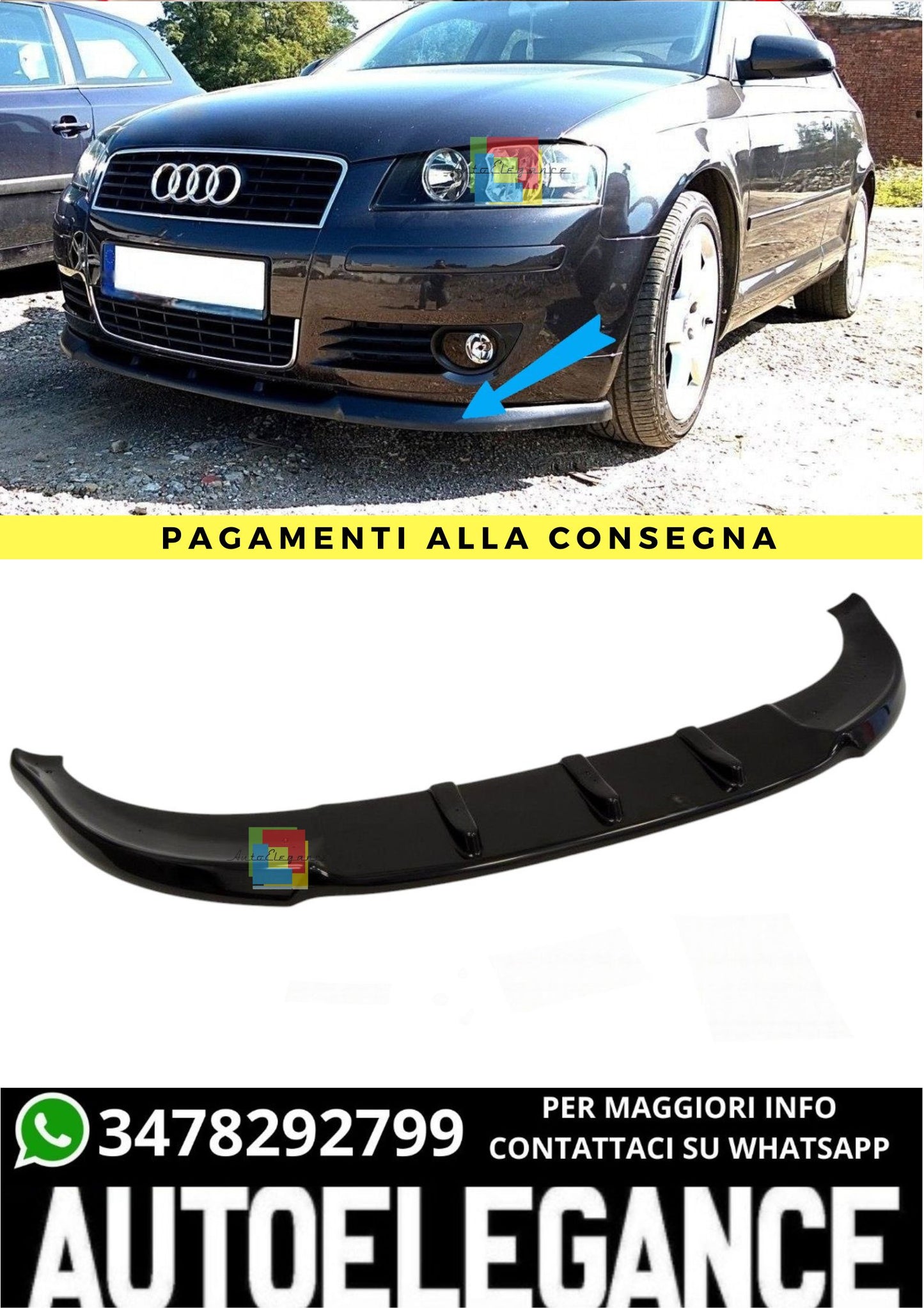 🔥SPLITTER ANTERIORE ADATTO PER AUDI A3 8P (MODELLO PREFACE) 2003-2005🔥
