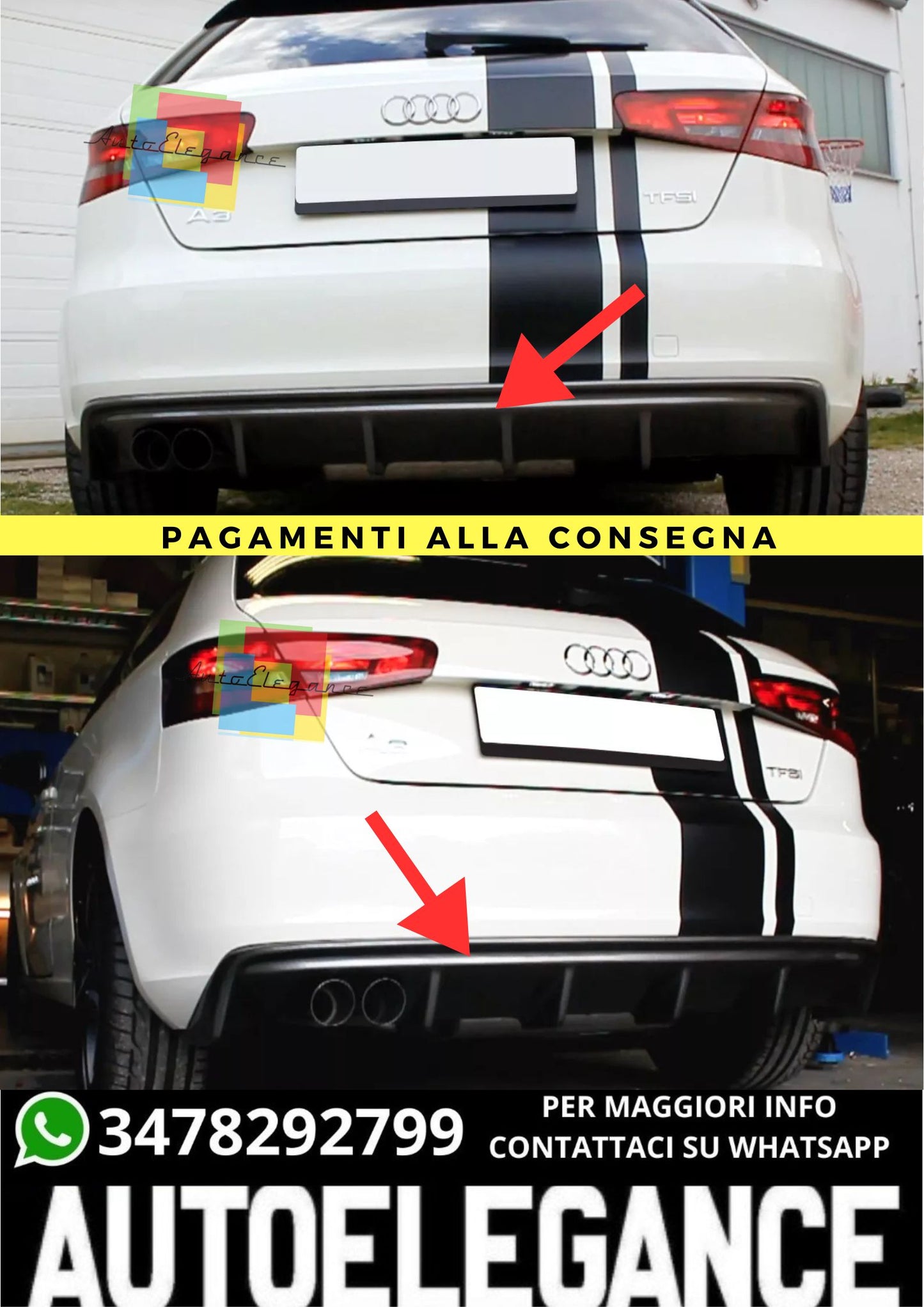 🔥DIFFUSORE  ADATTO PER  AUDI A3 8V ( 2013-2016 ) 3 & 5 PORTE🔥
