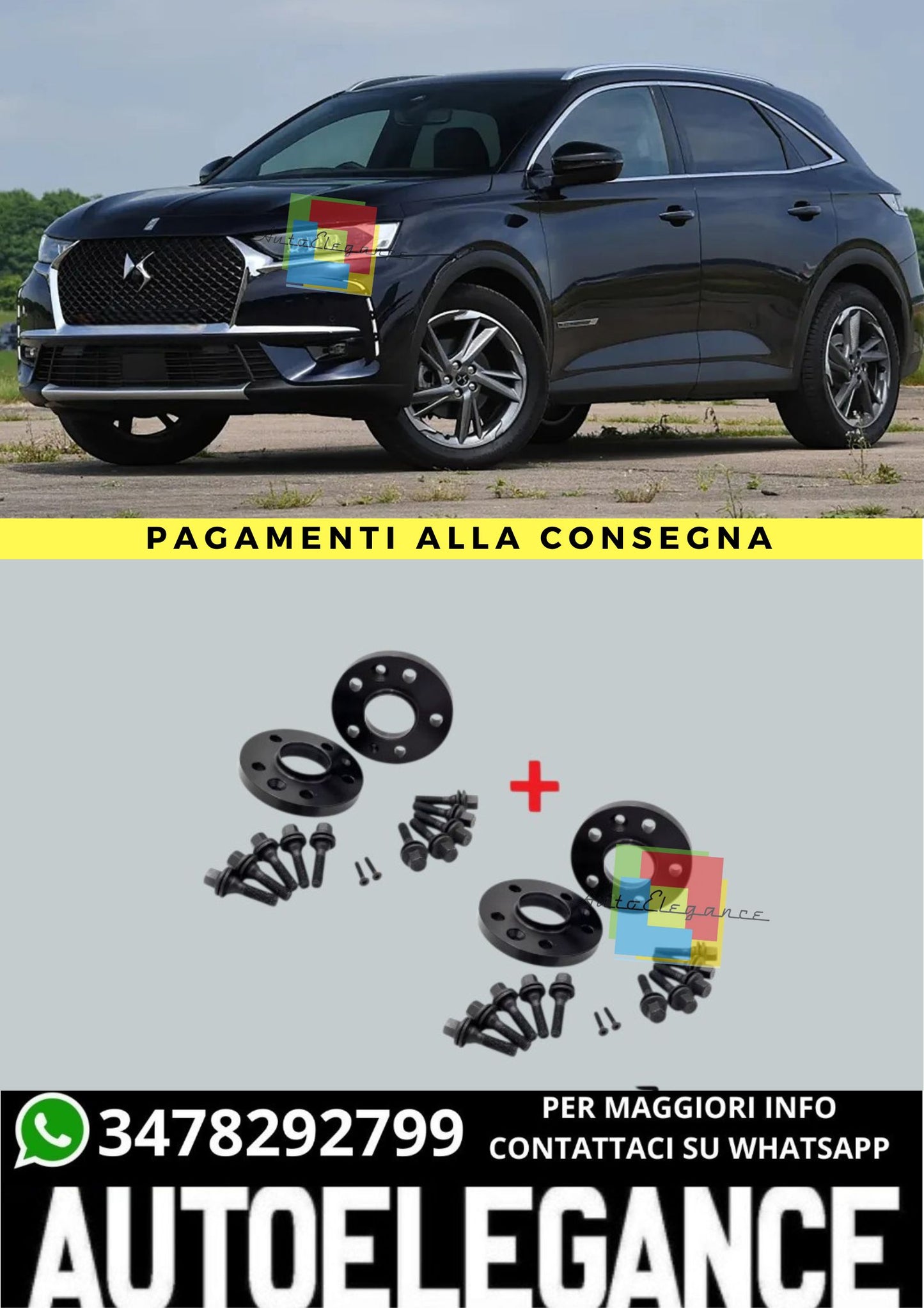 ⭐KIT 4 DISTANZIALI 16+20mm NERO ADATTO PER  CITROEN DS7 Crossback (J) dal 2017⭐