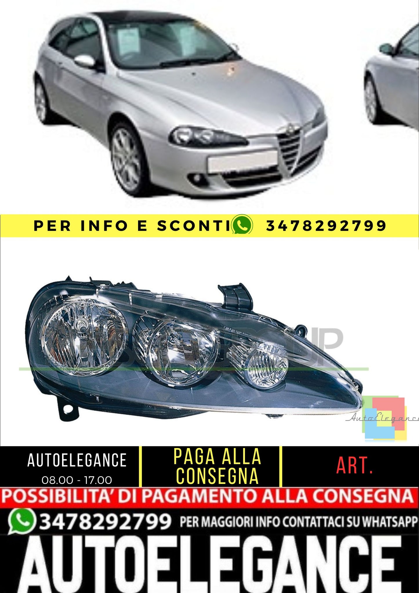 🔥AA3424903 PROIETTORE DESTRO H1+H7-ELETTRICO PER ALFA ROMEO 147 2004-2010🔥