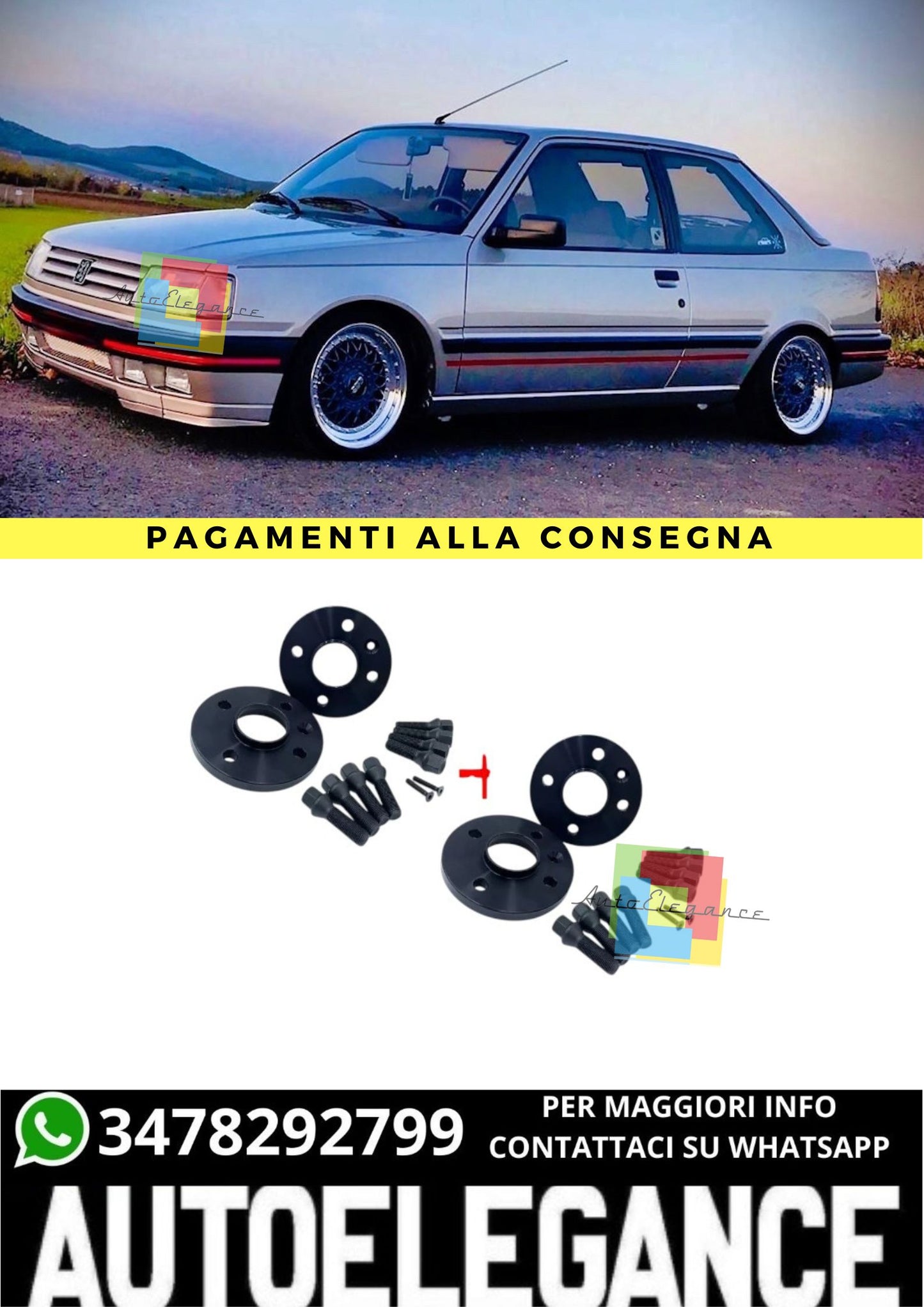 ⭐KIT 4 DISTANZIALI 16+20mm NERO ADATTO PER PEUGEOT 309 (10C/10A) dal 85 al 89⭐