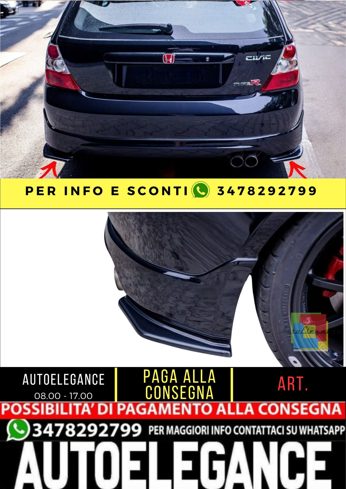 ✨SPLITTER LATERALI POSTERIORI ADATTI per per Honda Civic Ep3 (Mk7) Tipo-R/S FL✨