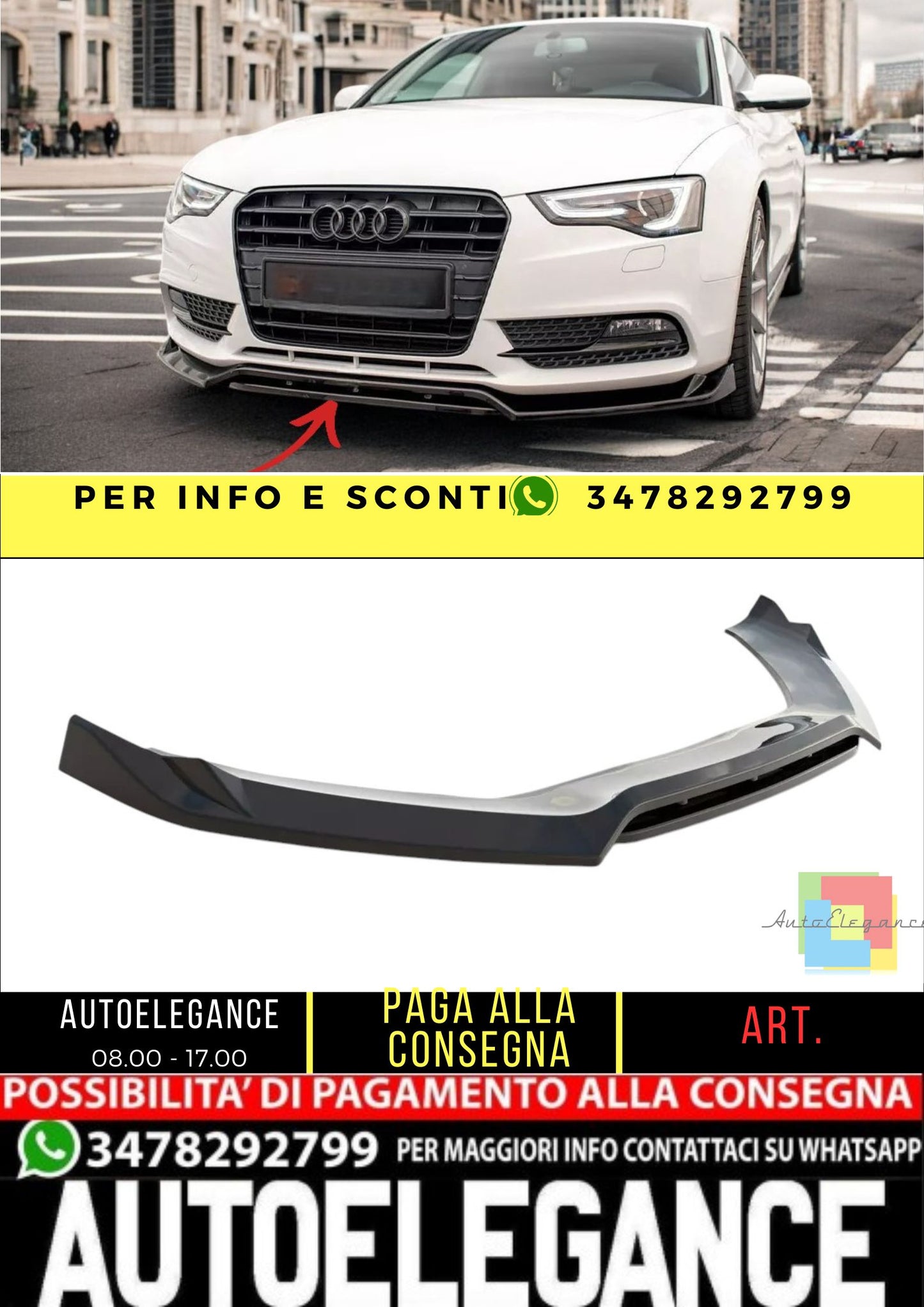 ✨Splitter Anteriore V2 per Audi A5 8T Coupe Facelift Lucido Nero ABS✨