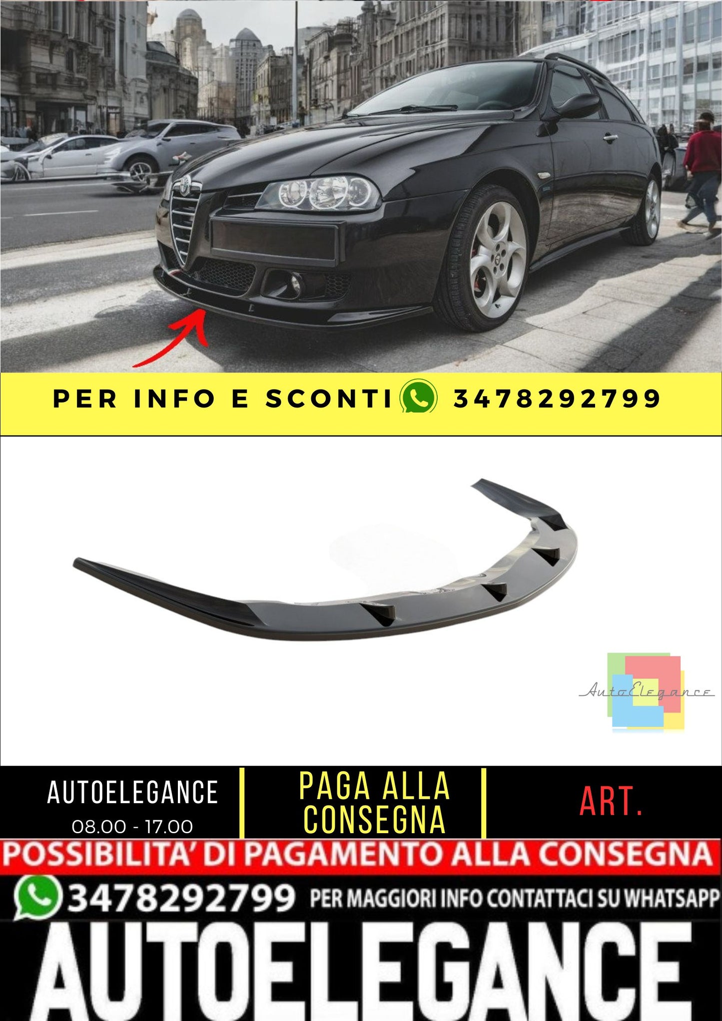✨SPLITTER Nero Lucido ABS per Alfa Romeo 156 FL 2003-2006✨