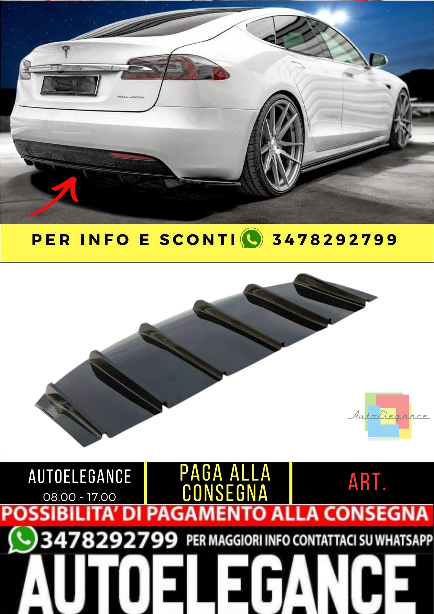 ✨DIFFUSORE nero lucido ABS posteriore per lifting Tesla Model S✨