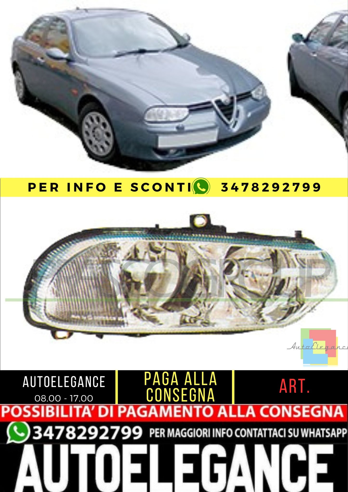 🔥AA0804924 PROIETTORE SINISTRO H1+H7-ELETTRICO PER ALFA ROMEO 156  1997-2003🔥