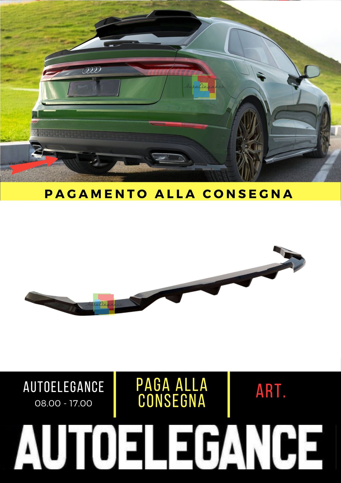 😎Splitter posteriore (con barre verticali)adatto per Audi Q8 Mk1 Facelift😎
