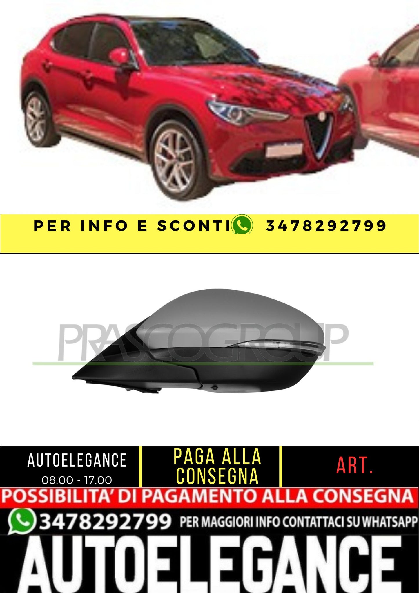✨AA7107344 RETROVISORE SINISTRO-ELETTRICO-CON PRIMER PER ALFA ROMEO STELVIO 16+✨