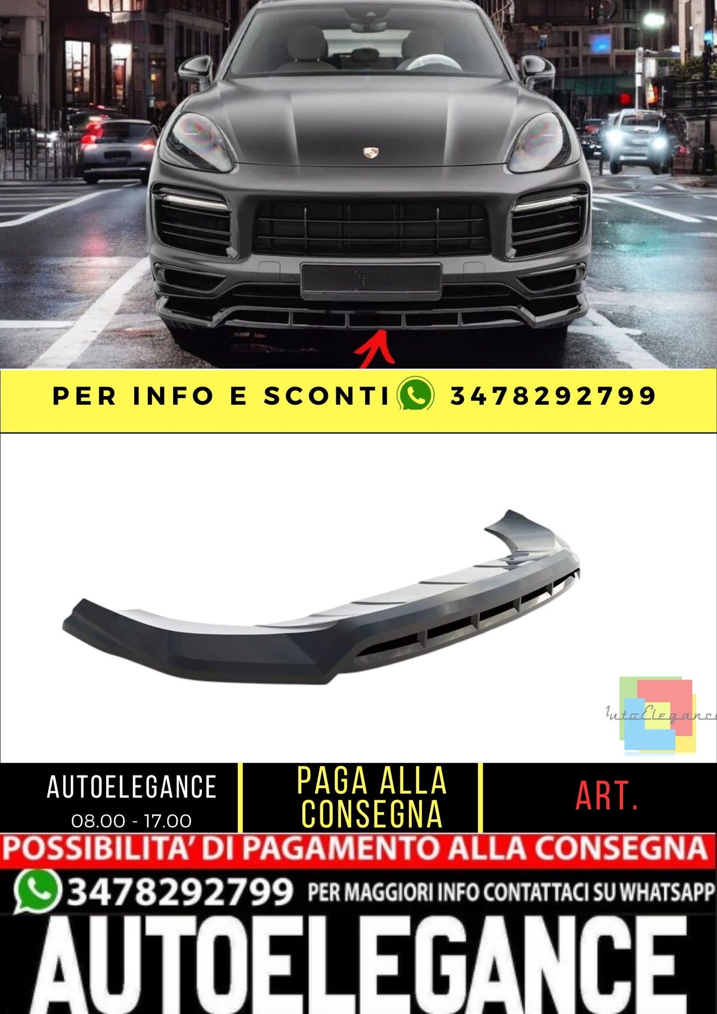 ✨SPLITTER per Porsche Cayenne Sport Design MK3 nero lucido 2018-2023✨
