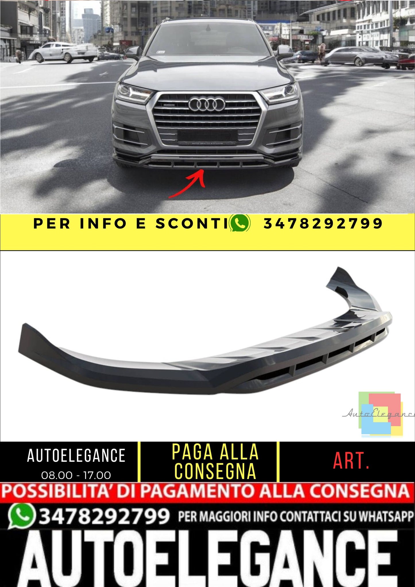 ✨Splitter nero lucido ABS per AUDI Q7 MK2 15-19✨