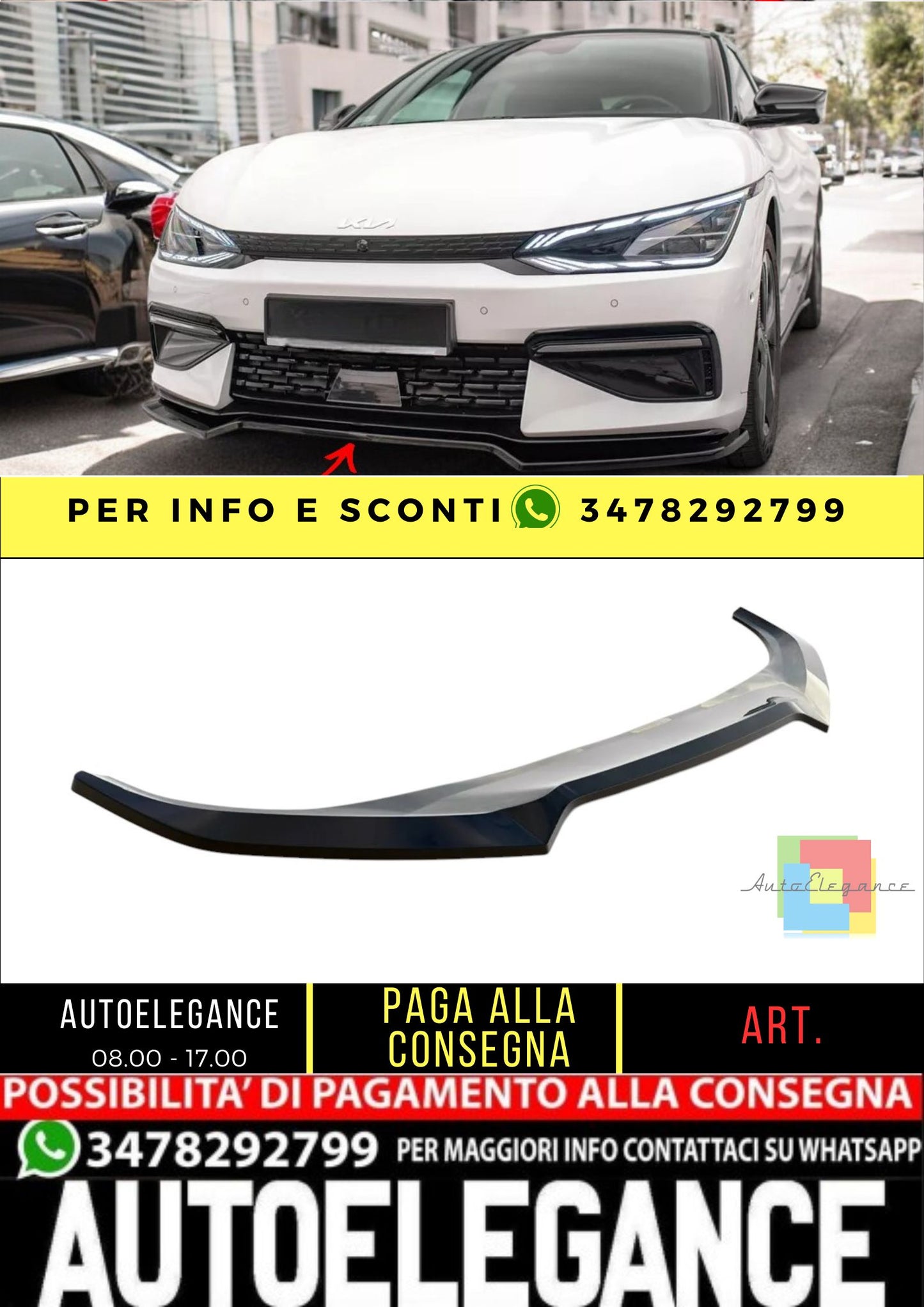 ✨SPLITTER V1 ADATTO per Kia EV6 GT-Line MK1 Nero Lucido ABS 2021+✨