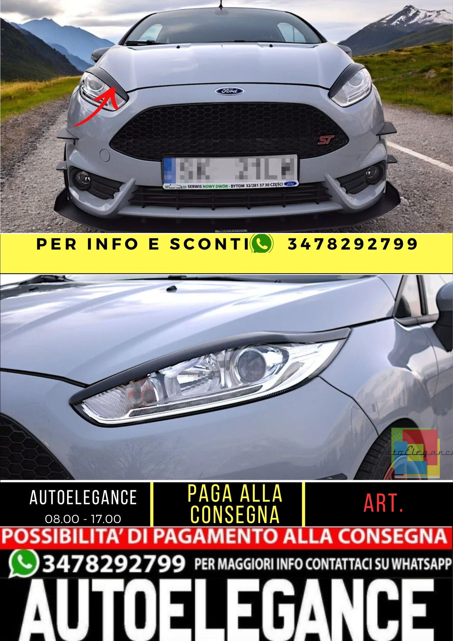 ✨PALPEBRE V1 Design Nero Lucido ABS per Ford Fiesta Mk7 St Facelift 2013-2017✨
