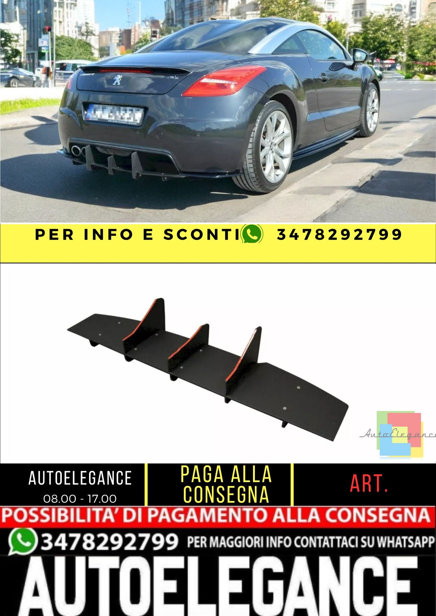 ✨Diffusore Posteriore ADATTO per Peugeot RCZ- 2010-2012✨