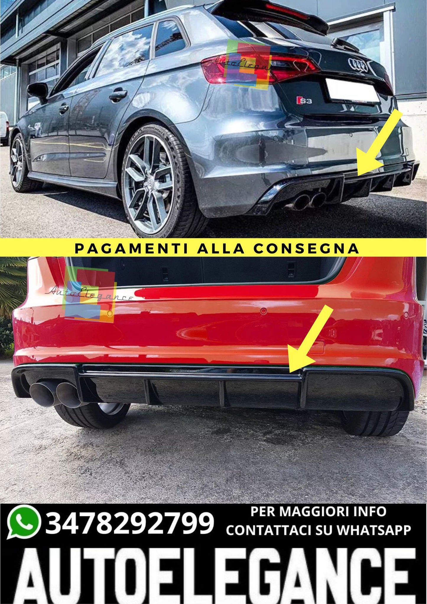 🔥DIFFUSORE ADATTO PER AUDI A3 8V S-LINE GREZZO DA VERNICIARE🔥
