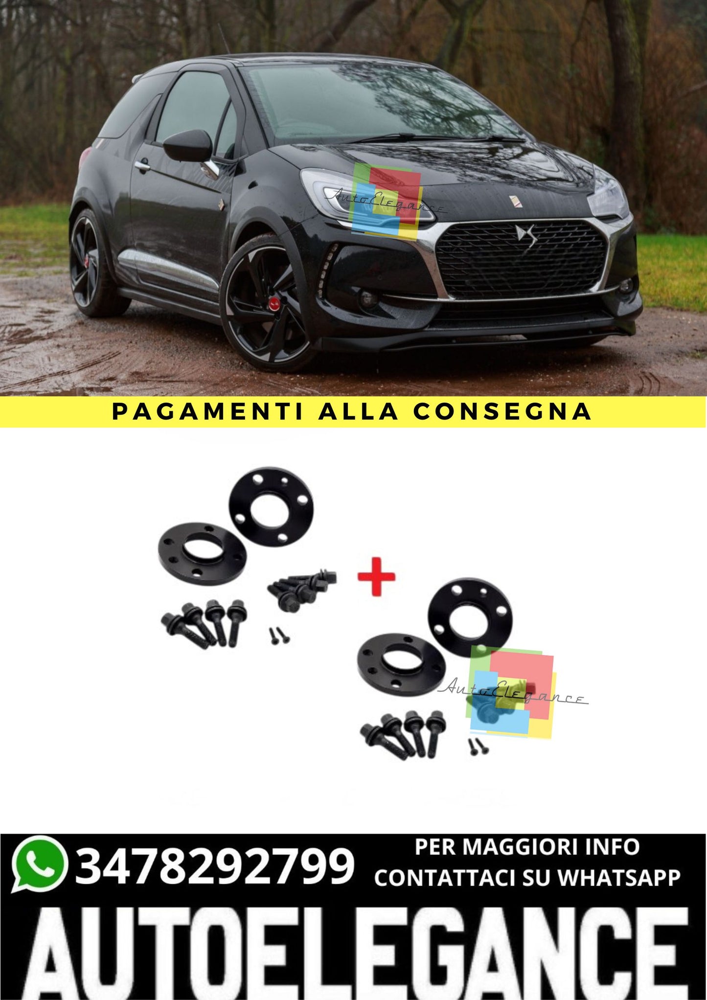 ⭐KIT 4 DISTANZIALI 16+20mm NERO ADATTO PER CITROEN DS3 dal 2015 al 2019⭐