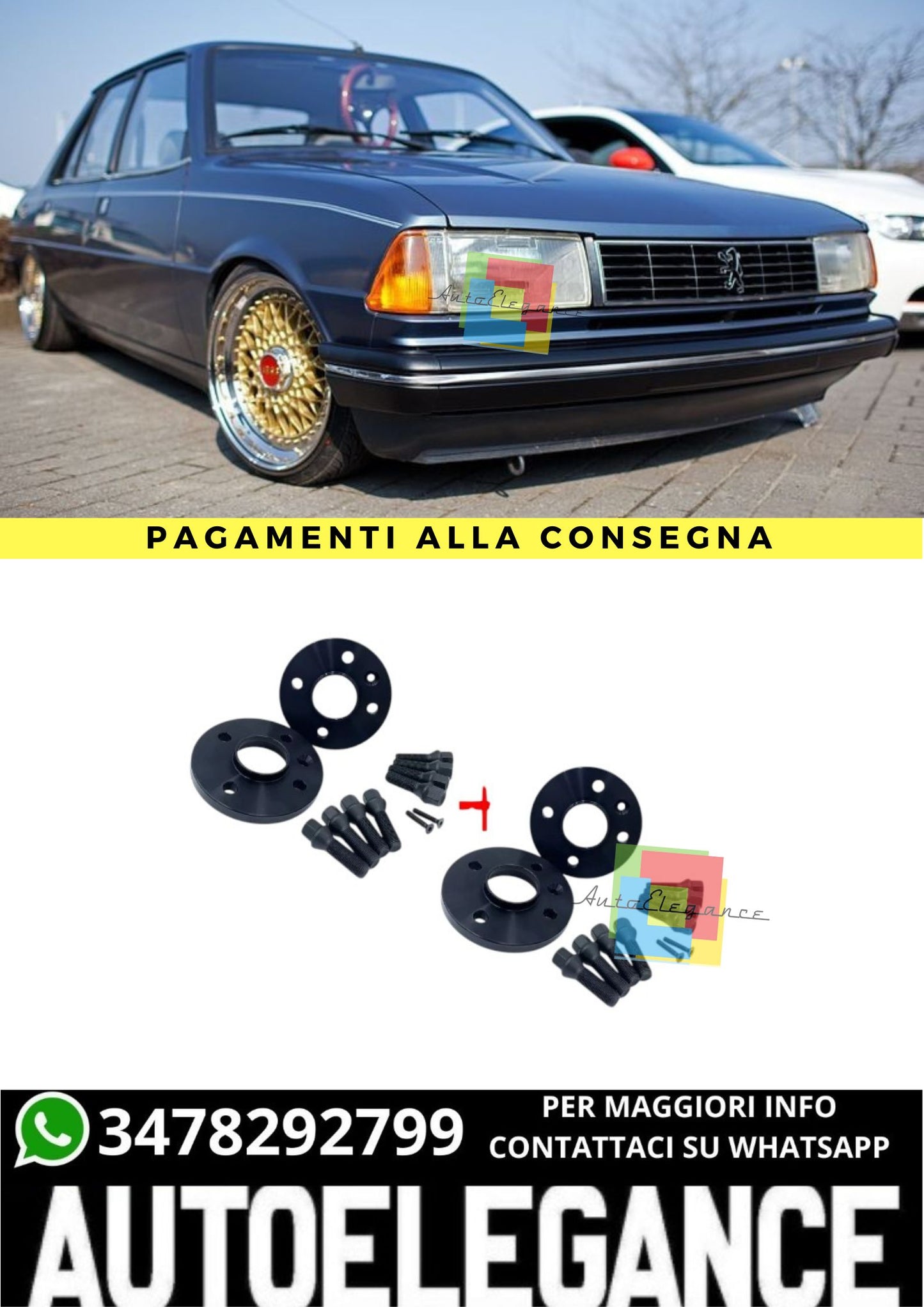 ⭐KIT 4 DISTANZIALI 16+20mm NERO ADATTO PER PEUGEOT 305 (581M)⭐