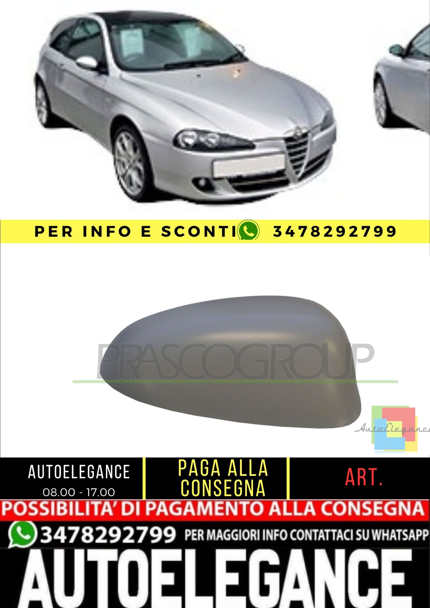 🔥AA3407413 CALOTTA RETROVISORE DESTRO-CON PRIMER PER ALFA ROMEO 147 2004-2010🔥